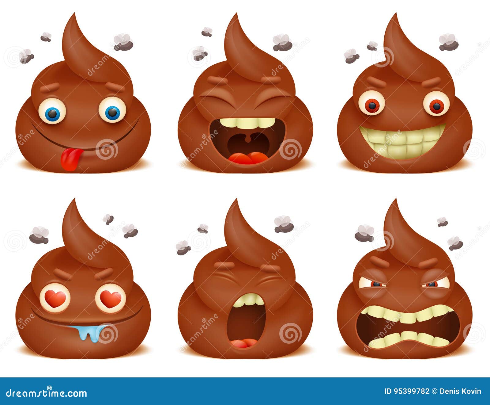set of funny poo emoticon cartoon characters
