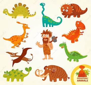 Set Funny Prehistoric Animals. Cartoon Character Stock Vector ...