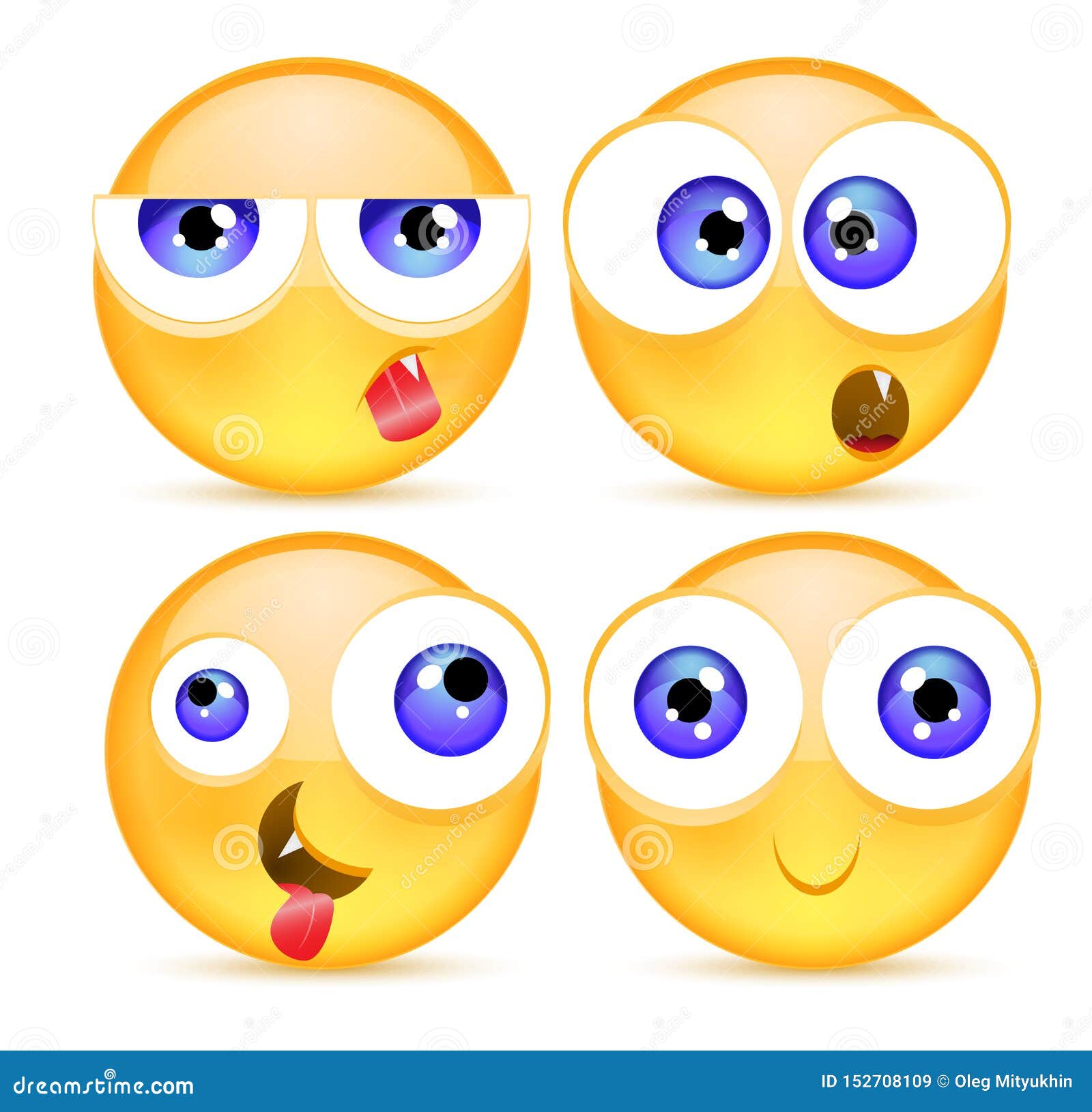 Set of Funny Smileys. Cute Yellow Facial Expressions Collection. Emoji.  Vector Illustration. Funny Cartoon Smileys Stock Vector - Illustration of  angry, comical: 152708109