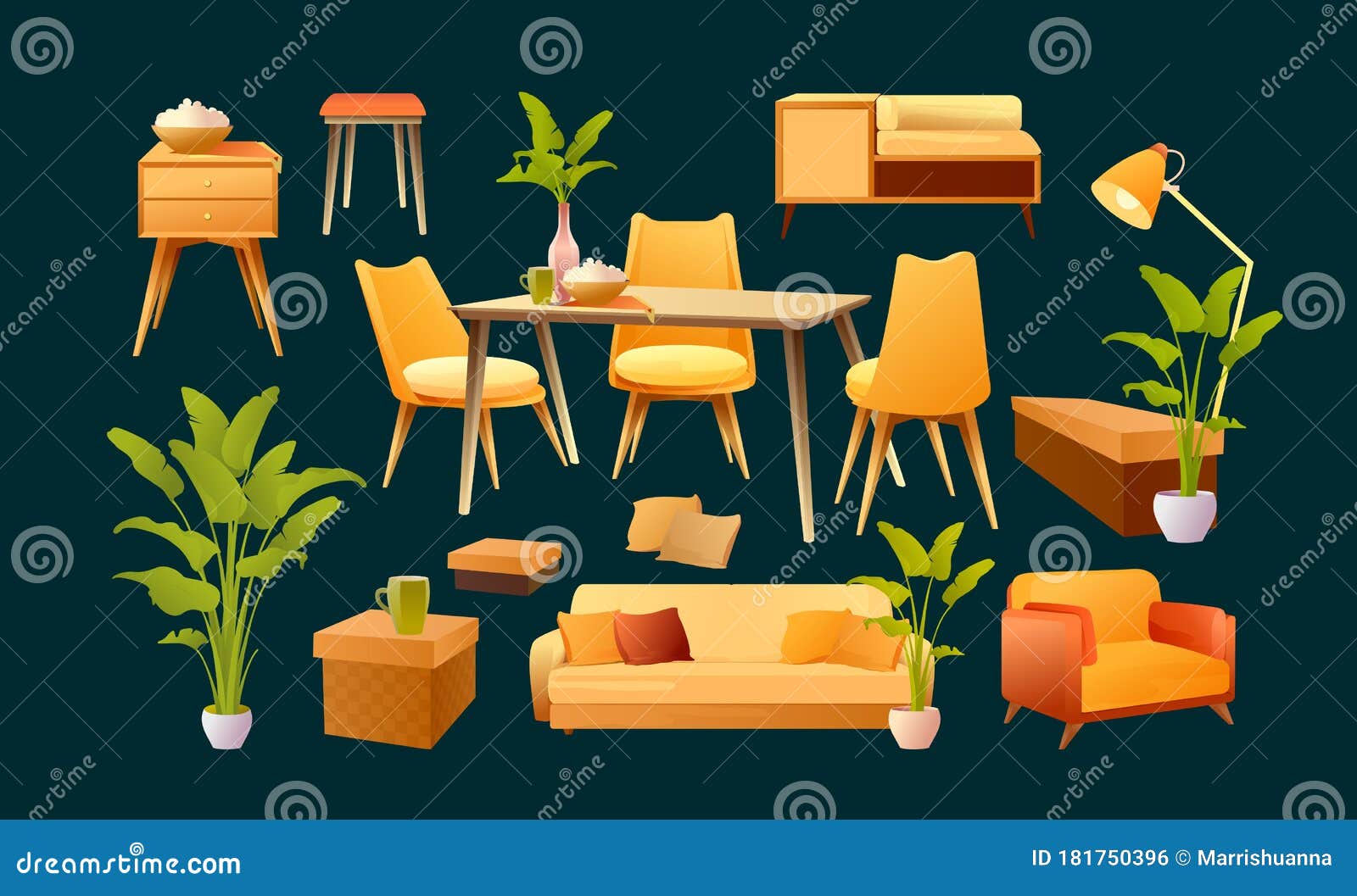 Set of Furniture Elements Design Stock Vector Illustration of modern
