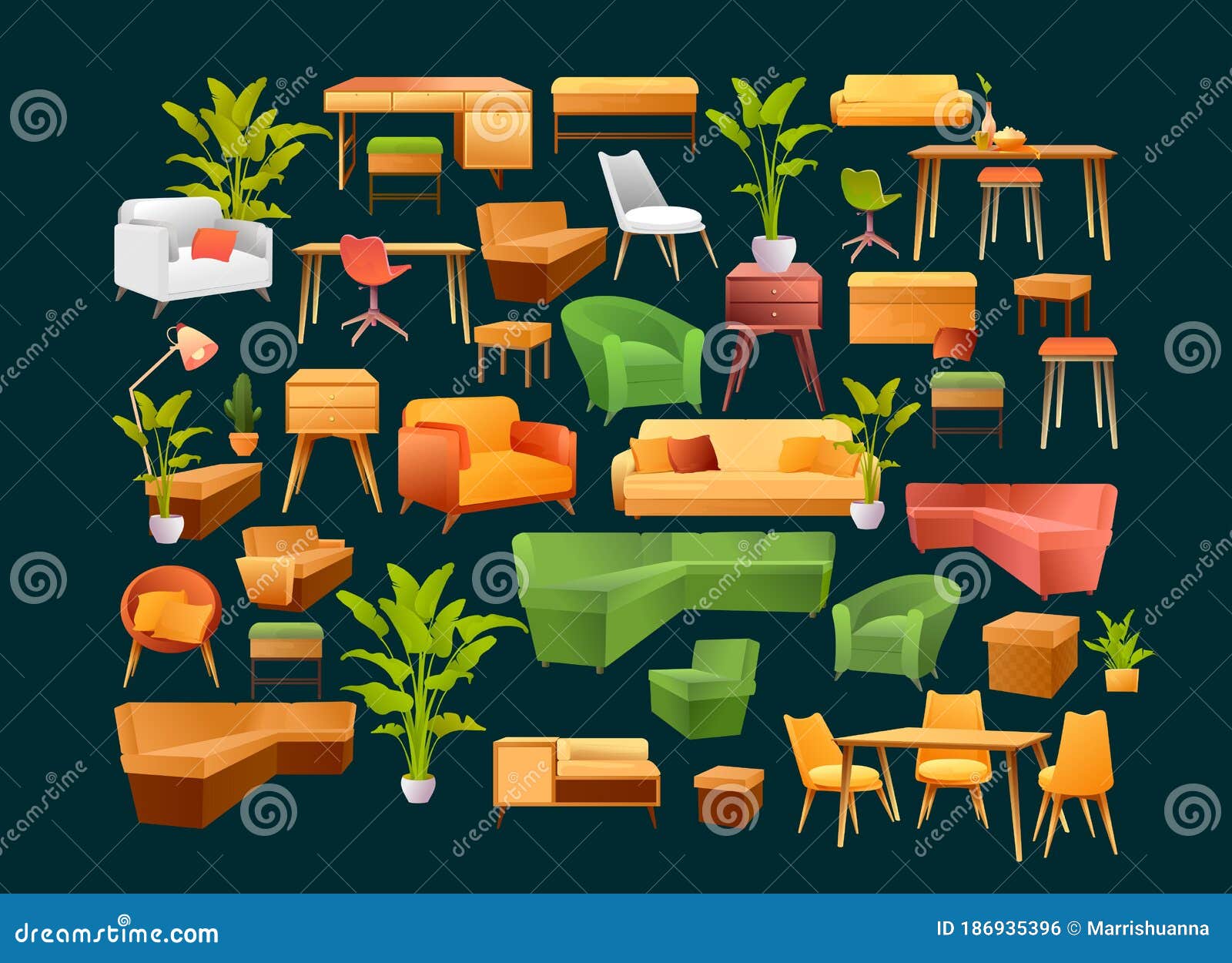 Set of Furniture Elements Design Stock Vector Illustration of kitchen