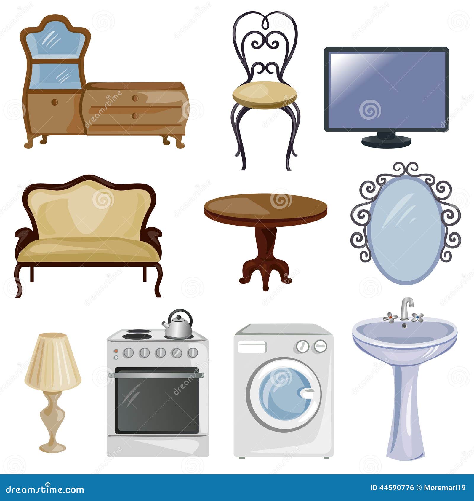 Set of Furniture and Equipment for the Home Stock Vector Illustration