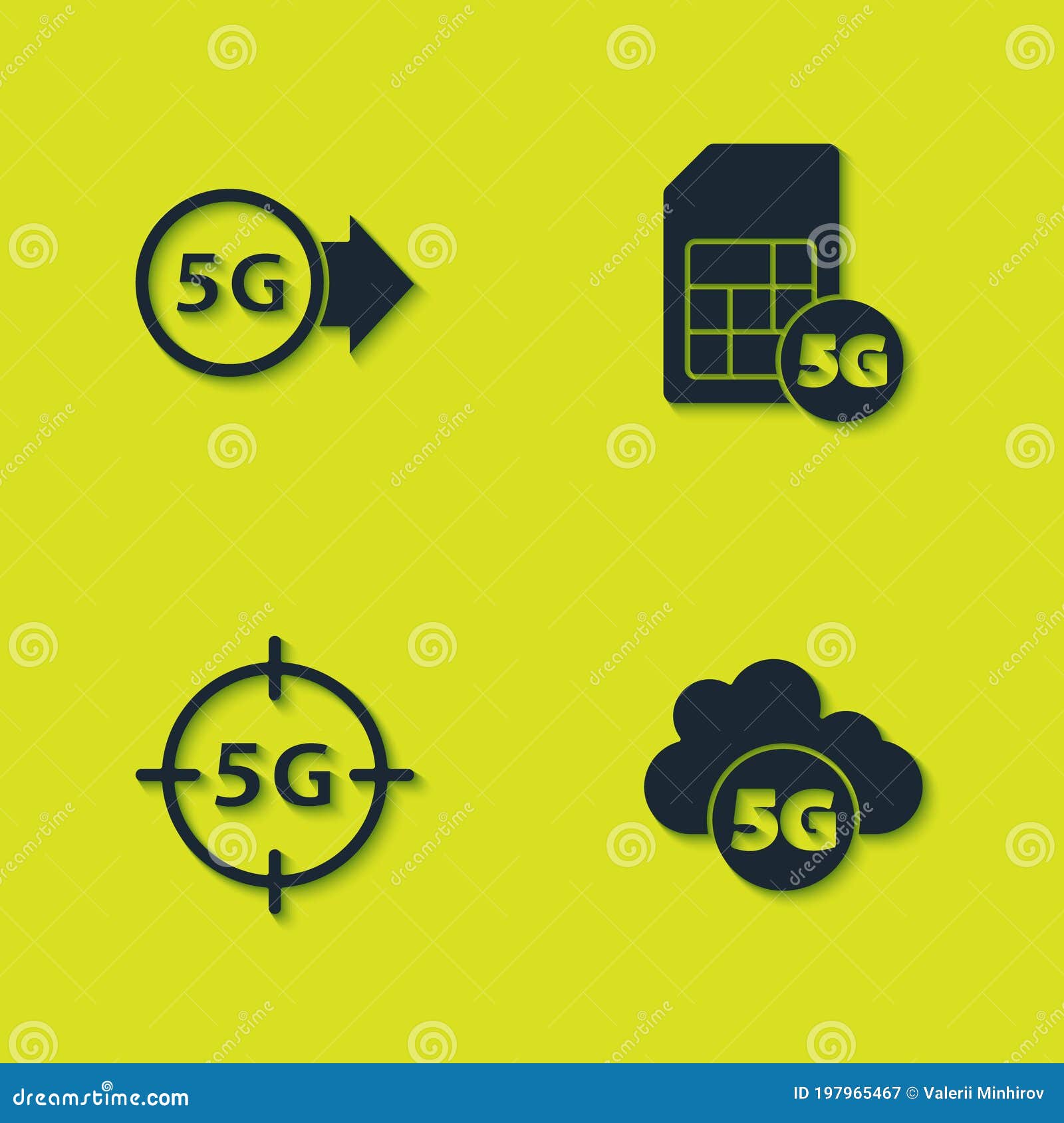 Set 5G Network, Cloud, and Sim Card Icon. Vector Stock Vector