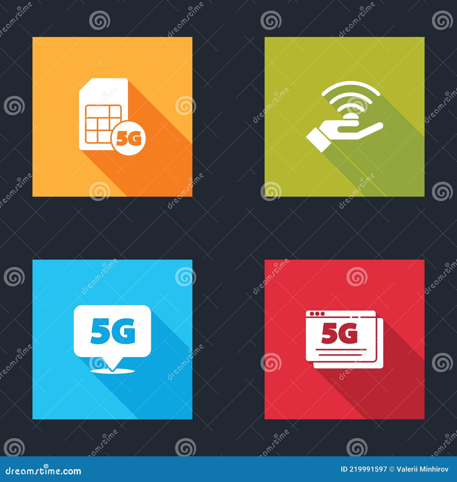 Set 5g Sim Card Network Location and Icon. Vector Ilustración del