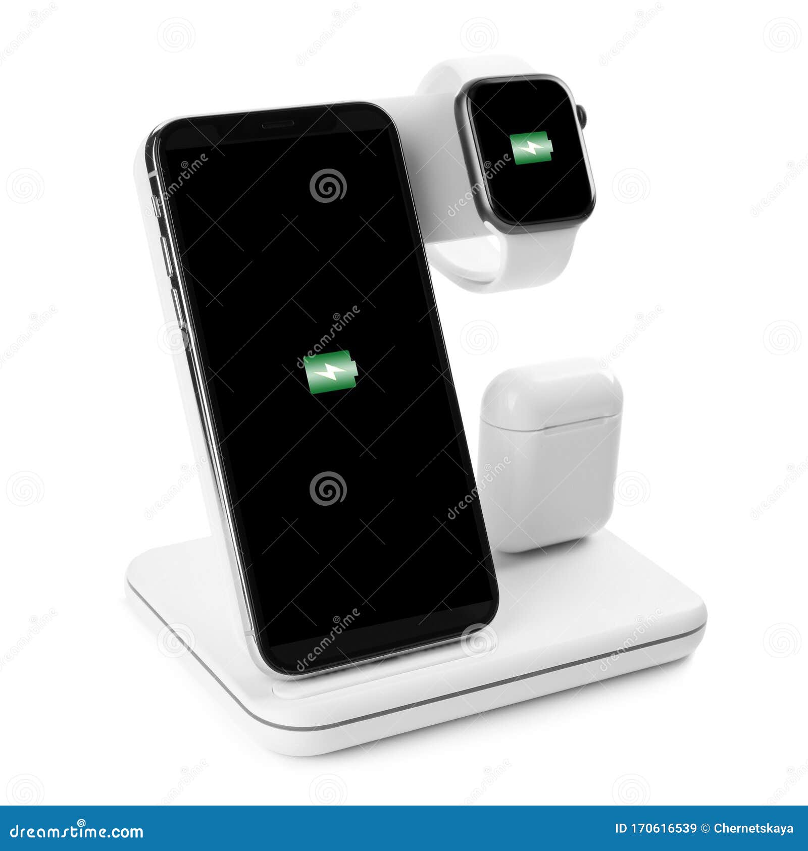 Set of Gadgets Charging with Wireless Pad Isolated on White Stock Image Image of charger, icon