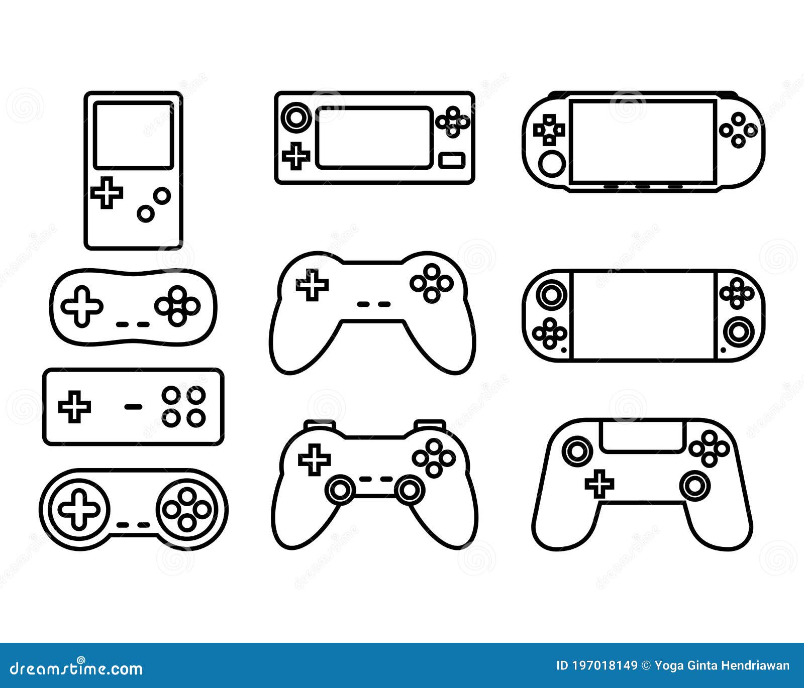 set of gamepad icon outline. gaming controller. video game console.