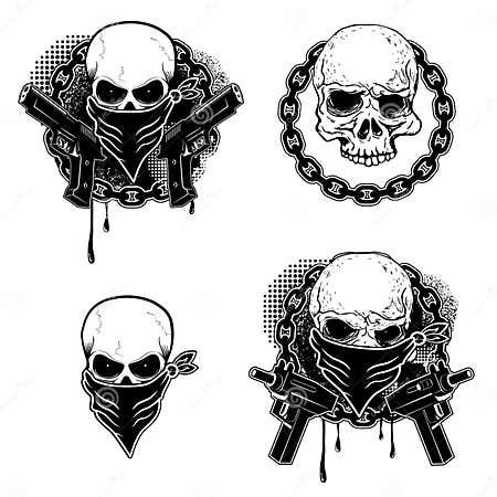 Set of the Gangsta Skull Emblems Stock Vector - Illustration of hand ...