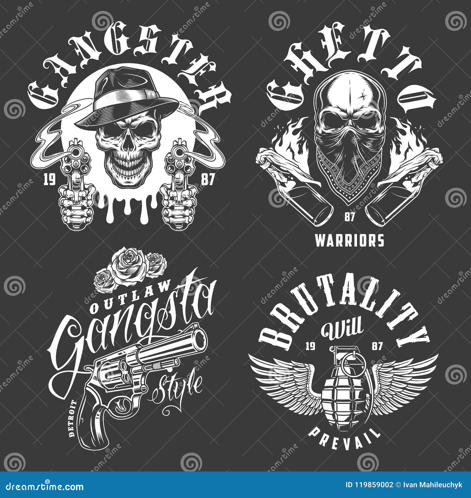 Set of gangster emblems stock vector. Illustration of brutality - 119859002