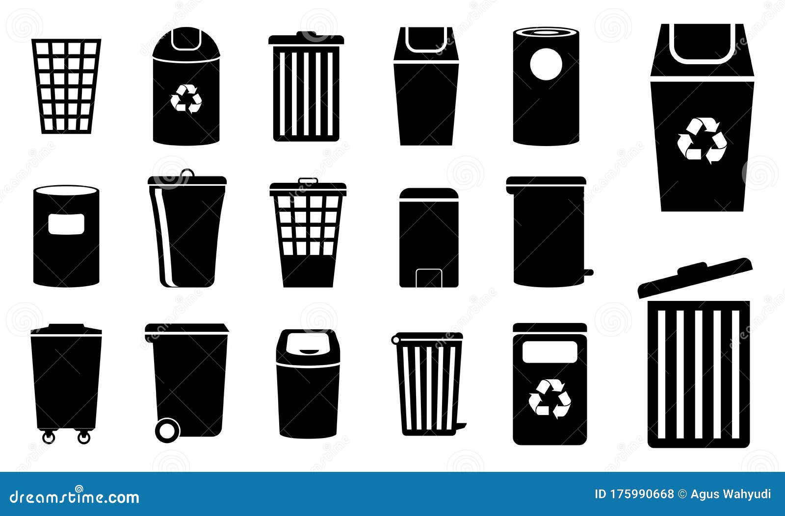Set Of Garbage Bin Icon Or Trash Can Waste Basket Or Recycling Ecology Concept Eps 10 Vector Stock Illustration Illustration Of Clean Friendly