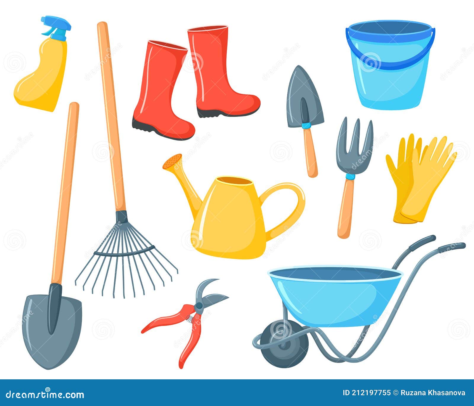 Vector Set of Gardening Tools in Cartoon Style. Illusion Isolated on