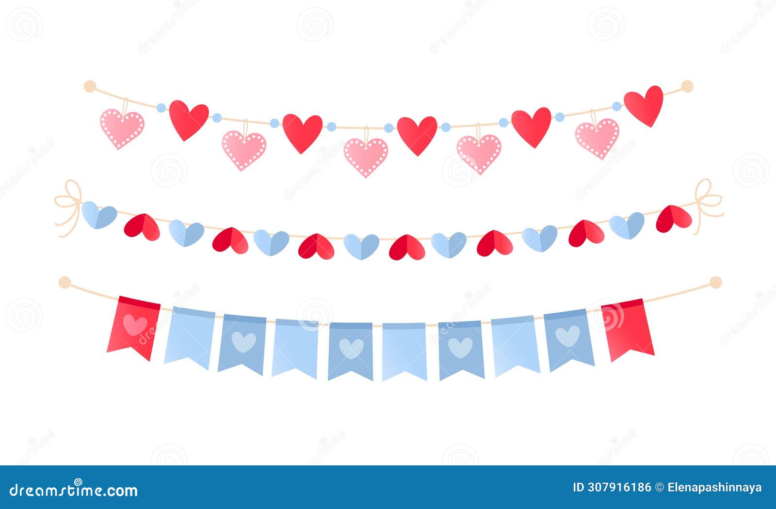 set of garlands for st.valentine's day