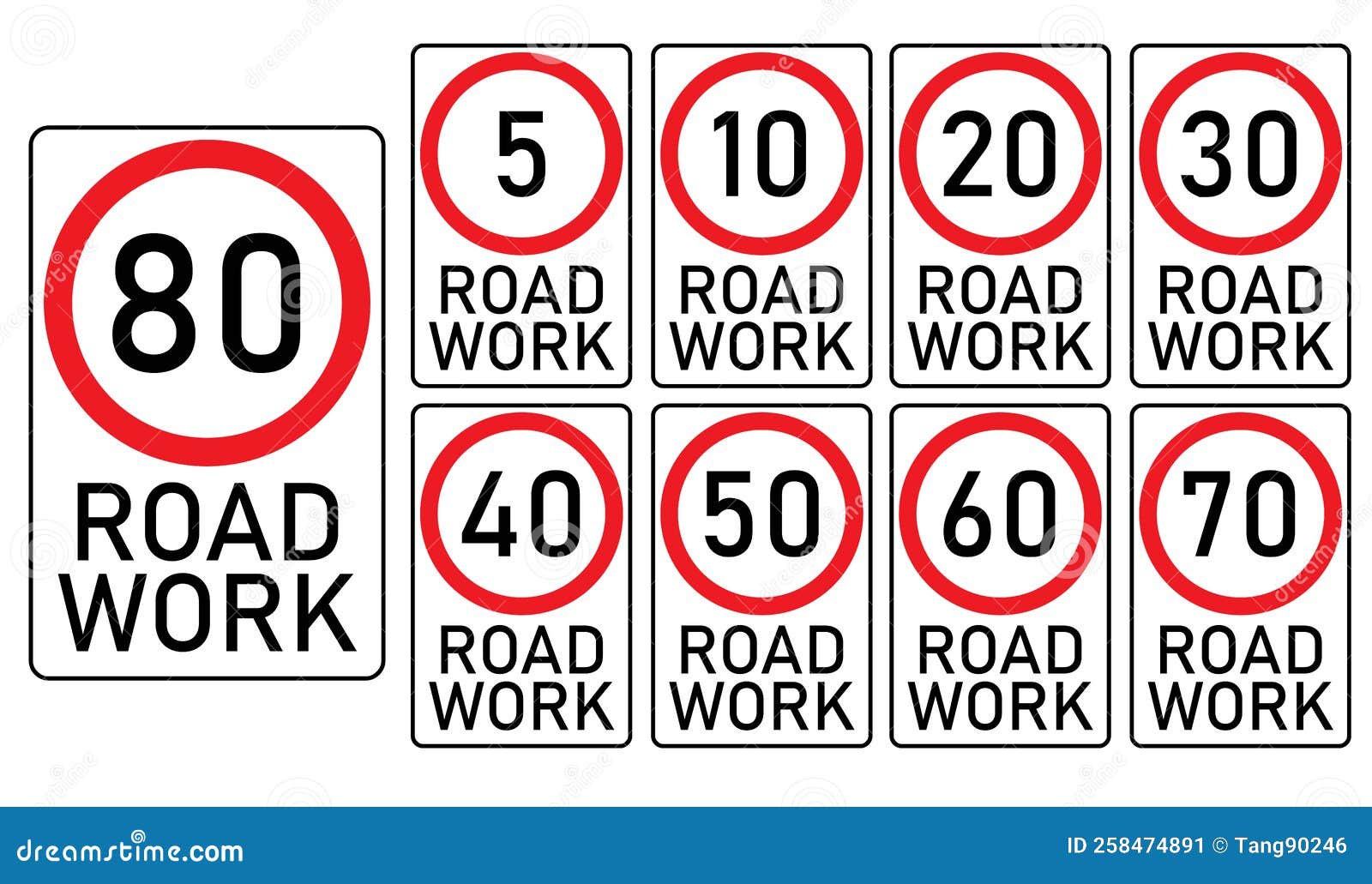 Set of Generic Speed Limit Signs Due To Road Work Stock Illustration Illustration of sign