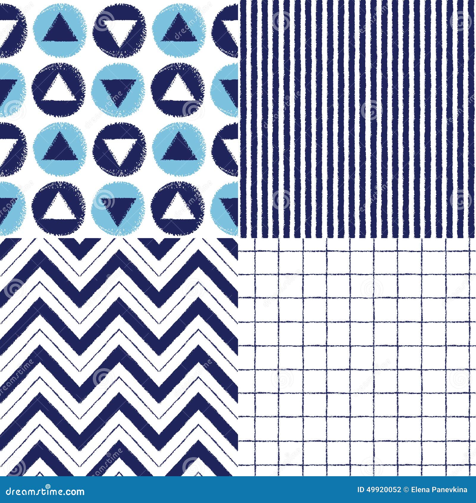 set of geometrical brush drawn  seamless patterns