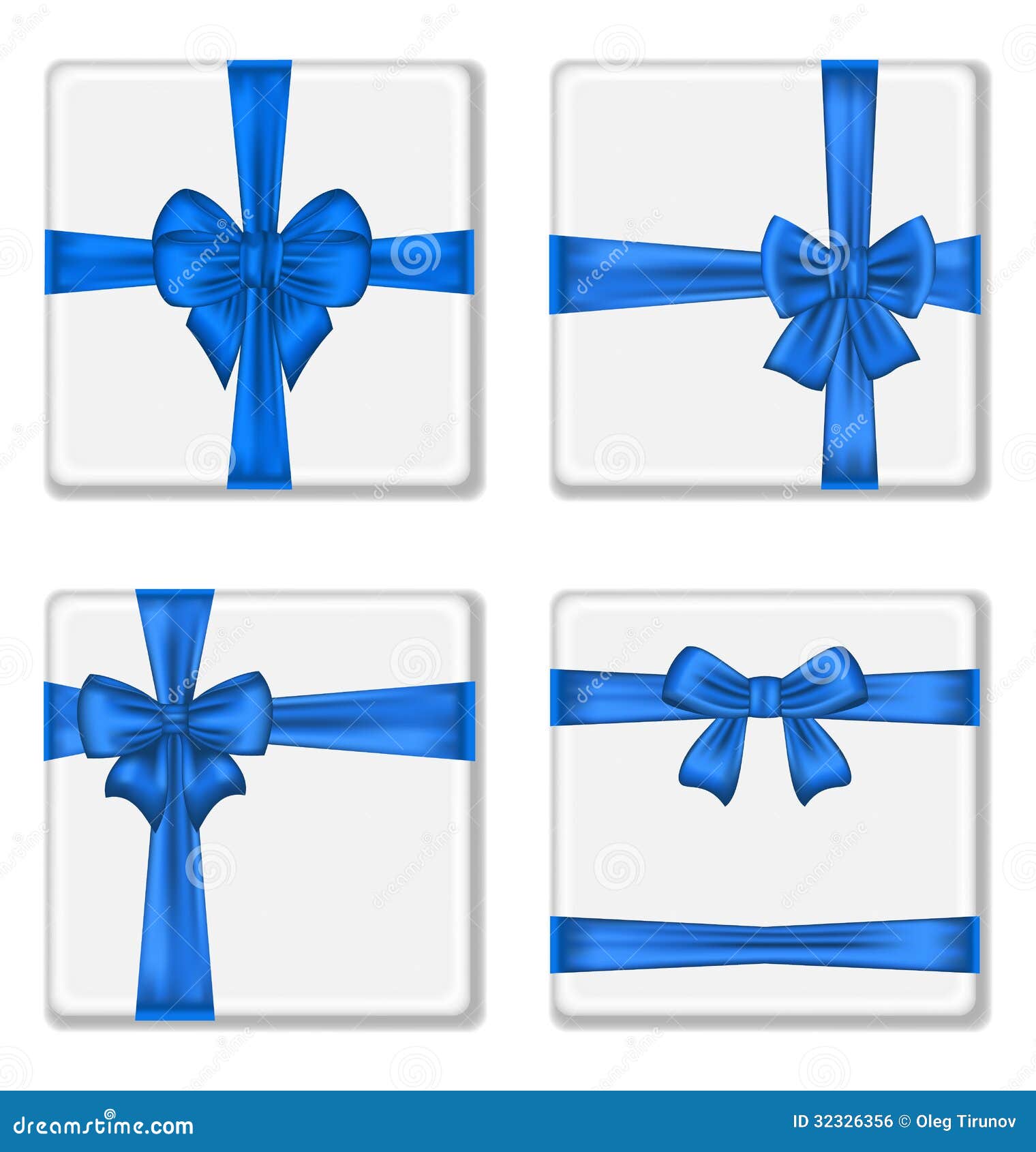 Set Gift Boxes with Blue Bows Isolated on White Ba Stock Vector