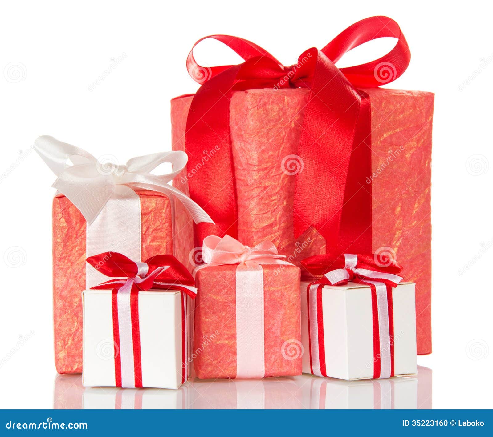 Set of Gift Boxes Decorated with Colorful Ribbons Stock Photo Image