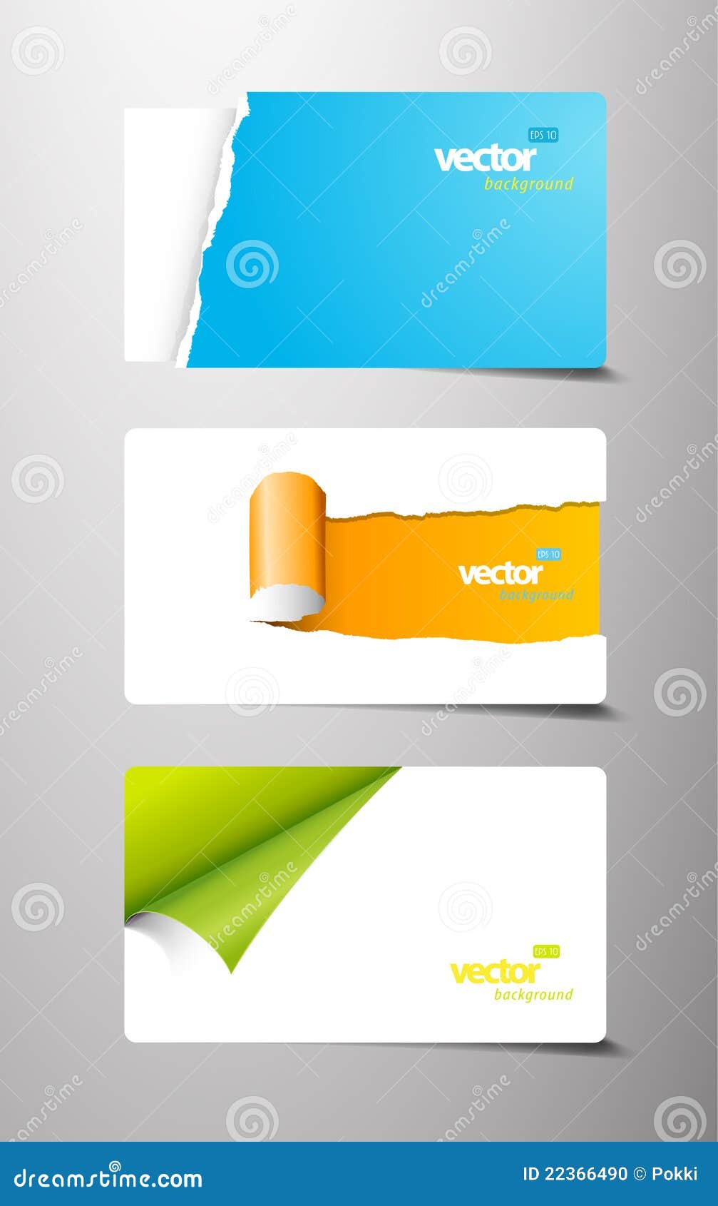 set of gift cards with rolled teared corners.