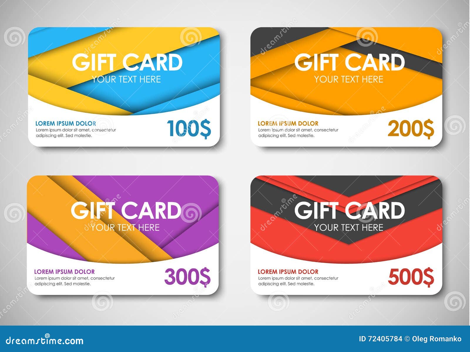 Set of Gift Cards in the Style of the Material Design Stock Vector