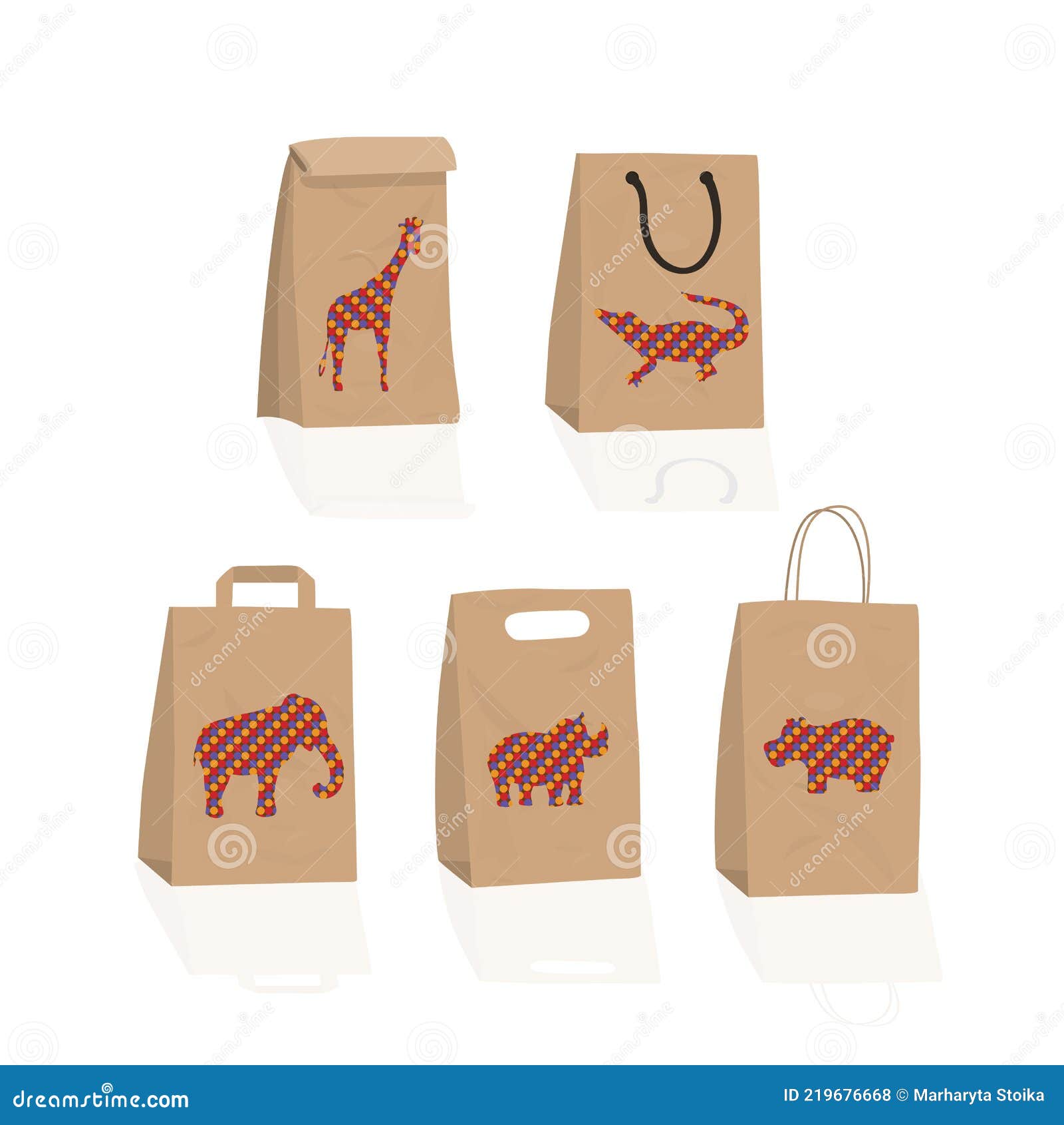 A Set of Gift Paper Craft Bags with Drawings of Animals. Stock Vector -  Illustration of present, alligator: 219676668