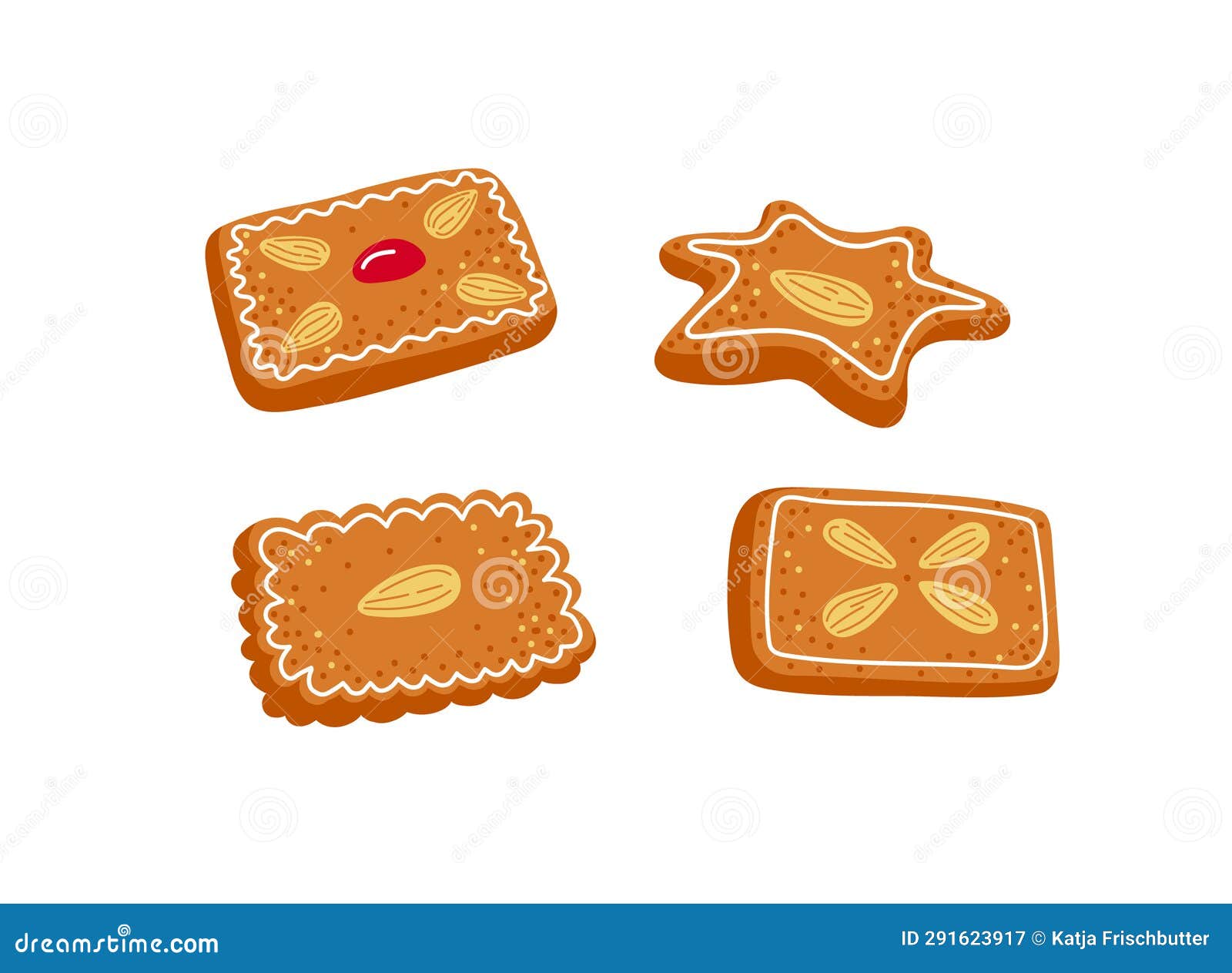 set of gingerbread cookies in diffent form on white background.christmas bicuits