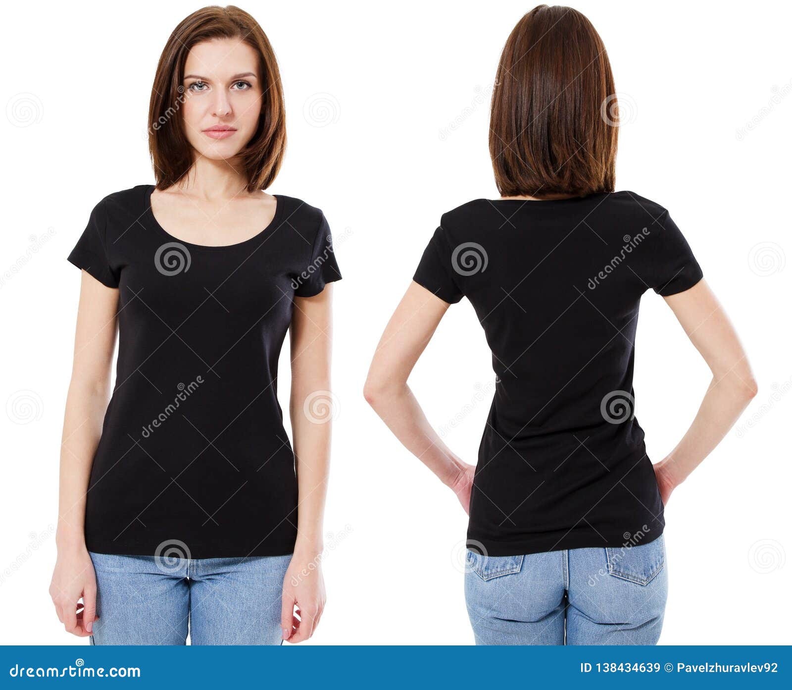 Download Set Girl In Blank Black Tshirt Mockup Design For Print And ...