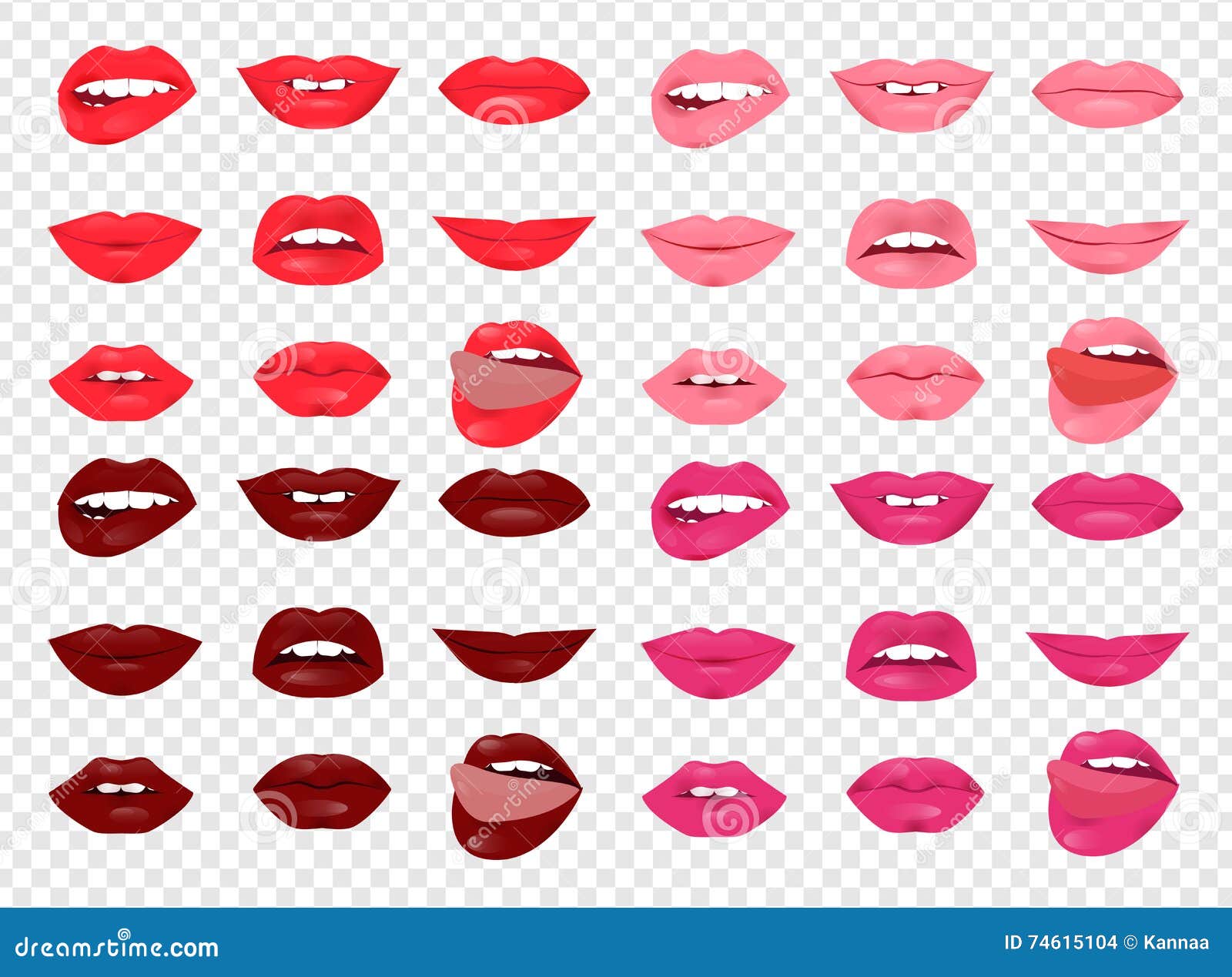 set of glamour lips with different lipstick color