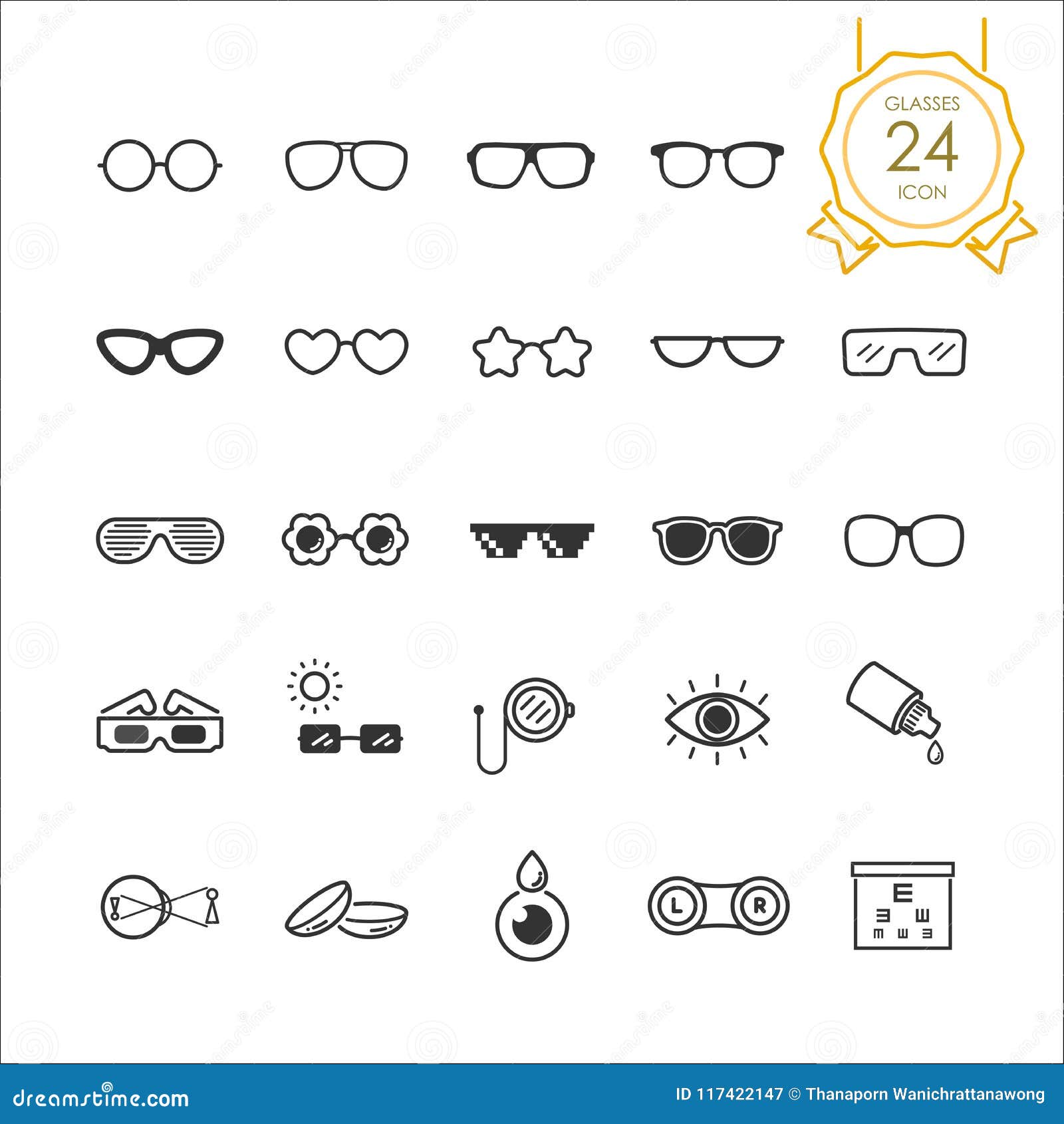 Set of Glasses and Optometry Icons on White Background, Vector Stock ...