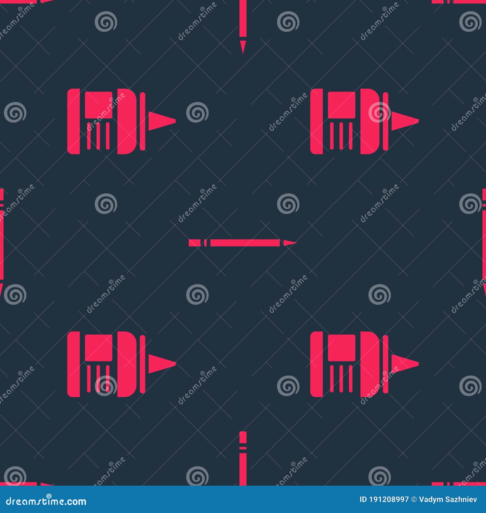 Set Glue and Pencil with Eraser on Seamless Pattern. Vector Stock