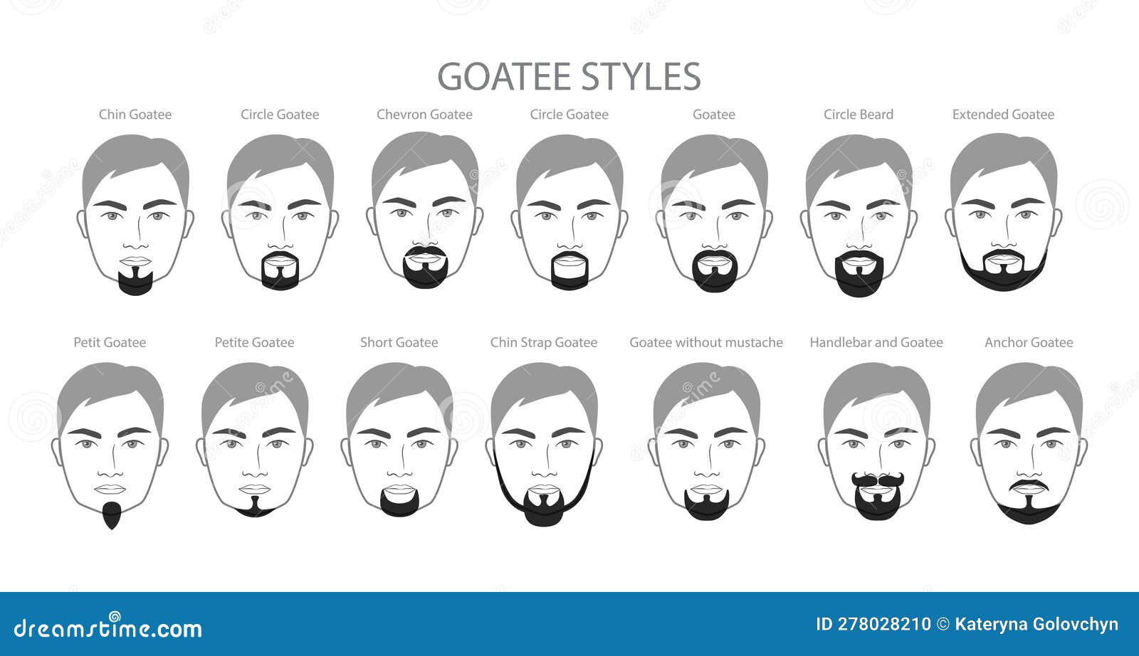 Set of Goatee Beard and Mustache with Name Text Style Men Face ...