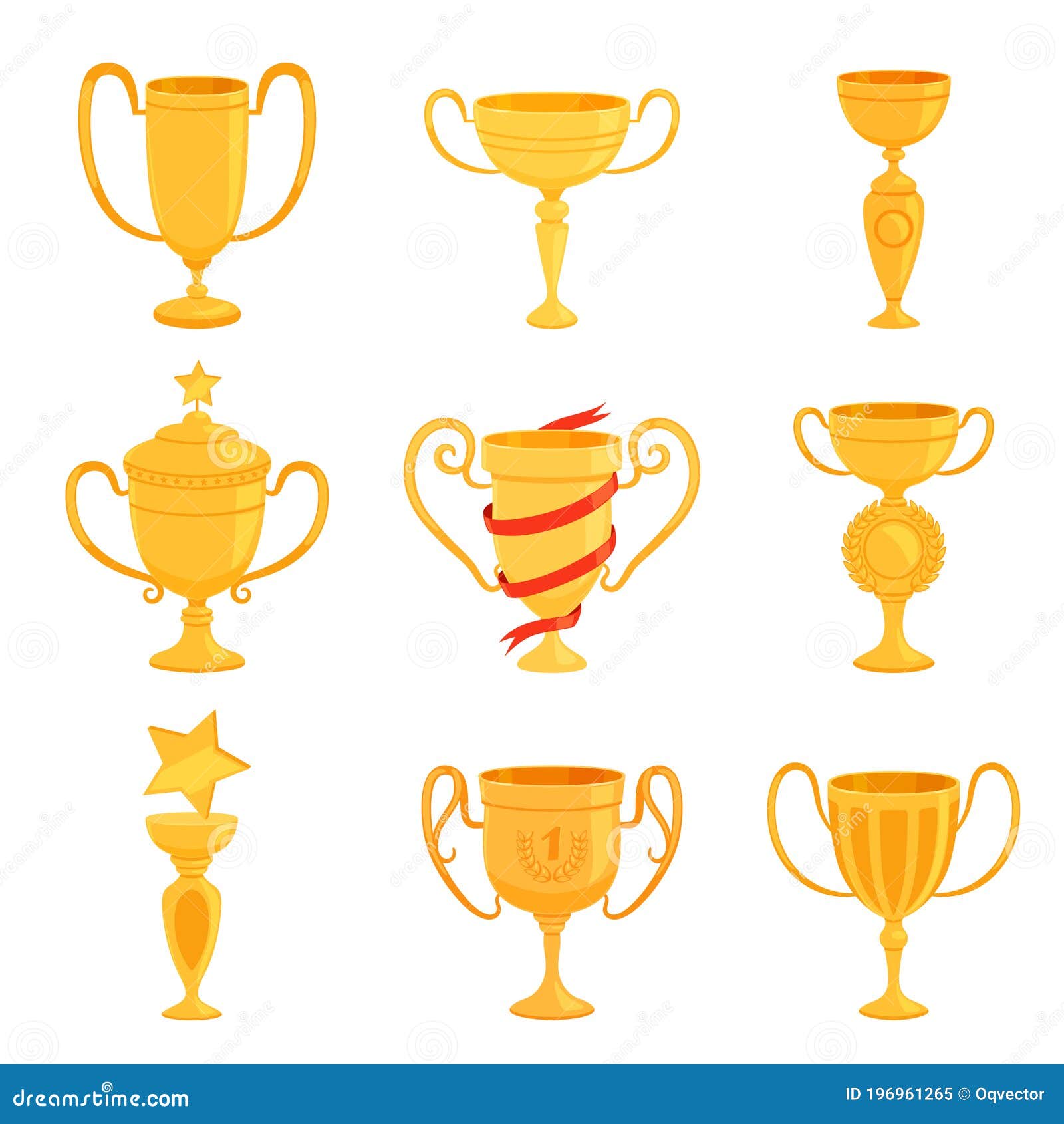a set of gold cups of different forms to award the winners. prizes for the first place in competitions and contests