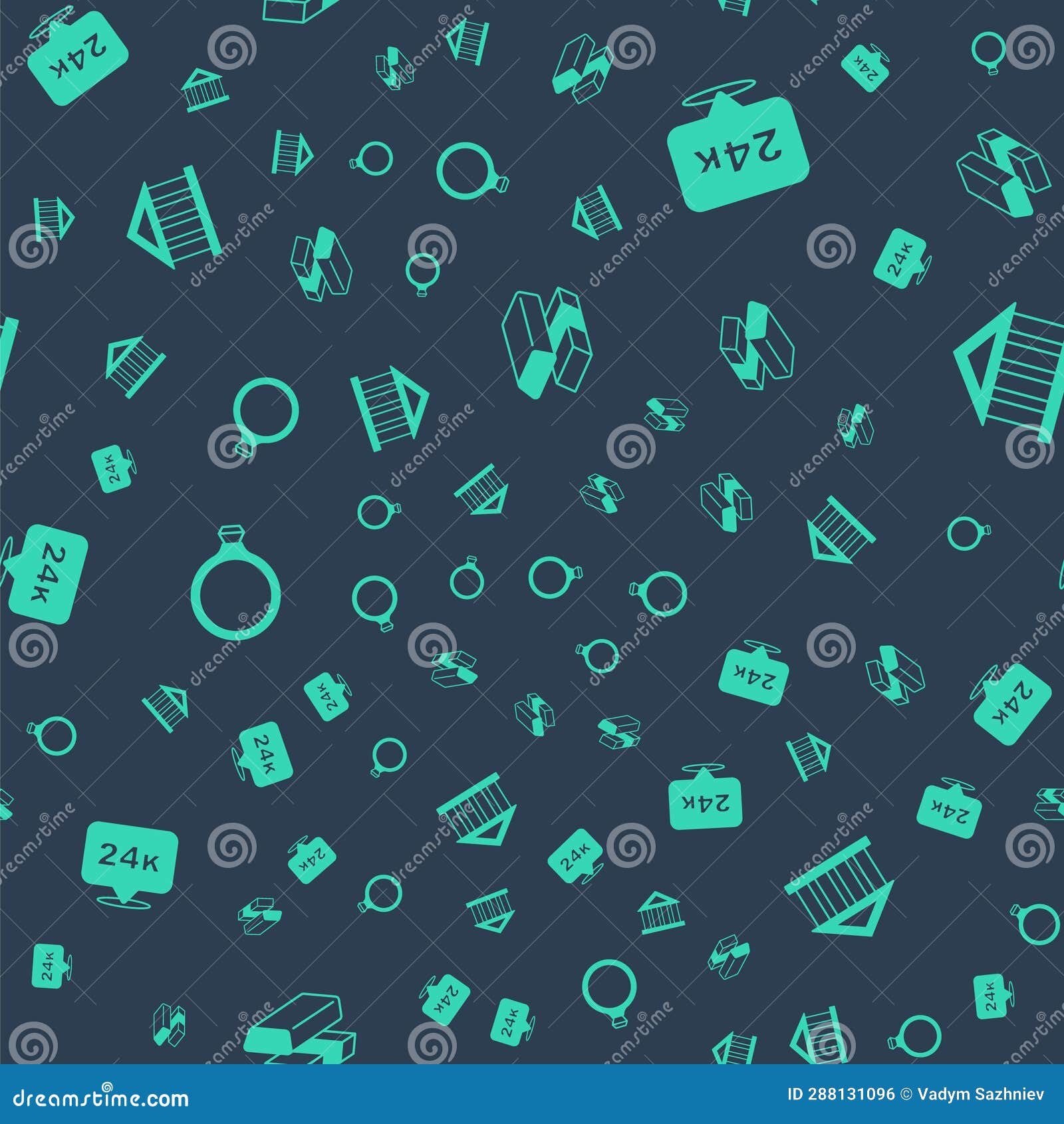 Set Gold Exchange Money, Bars 24k, Ring and Bank Building on Seamless