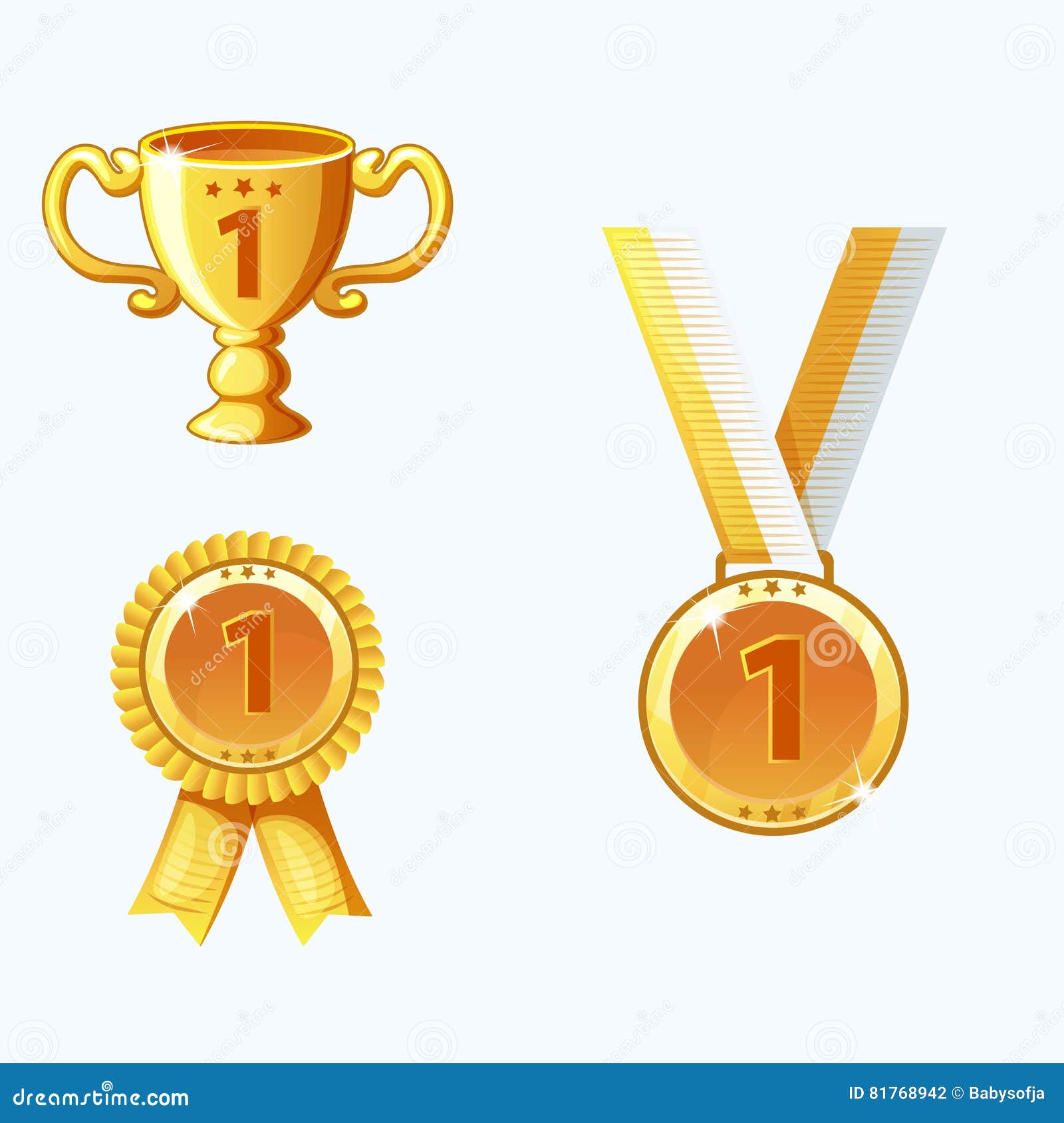 Set Gold Medals and Awards, Trophy Stock Vector Illustration of
