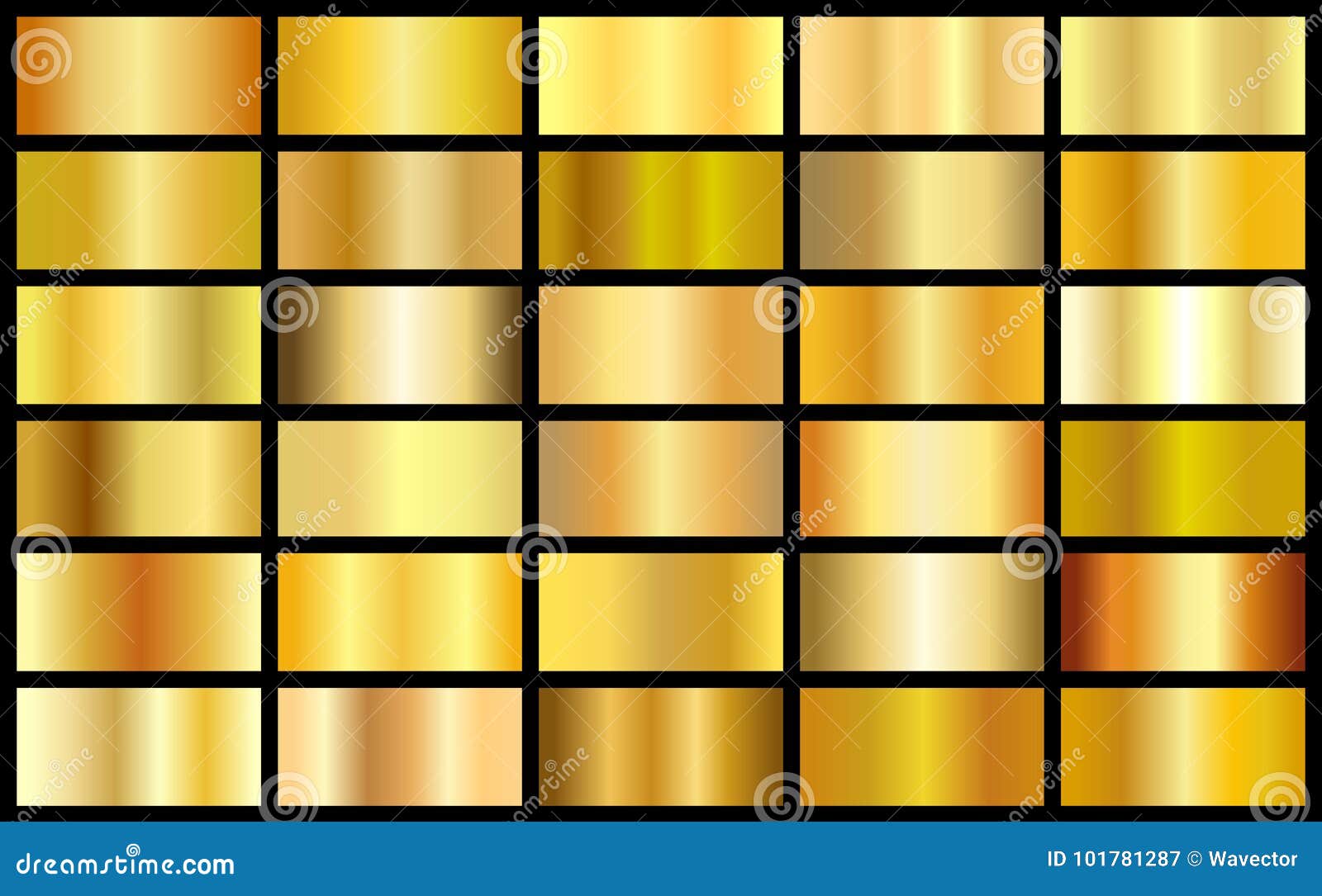 set of gold realistic metal texture seamless gradient square  backgrounds.