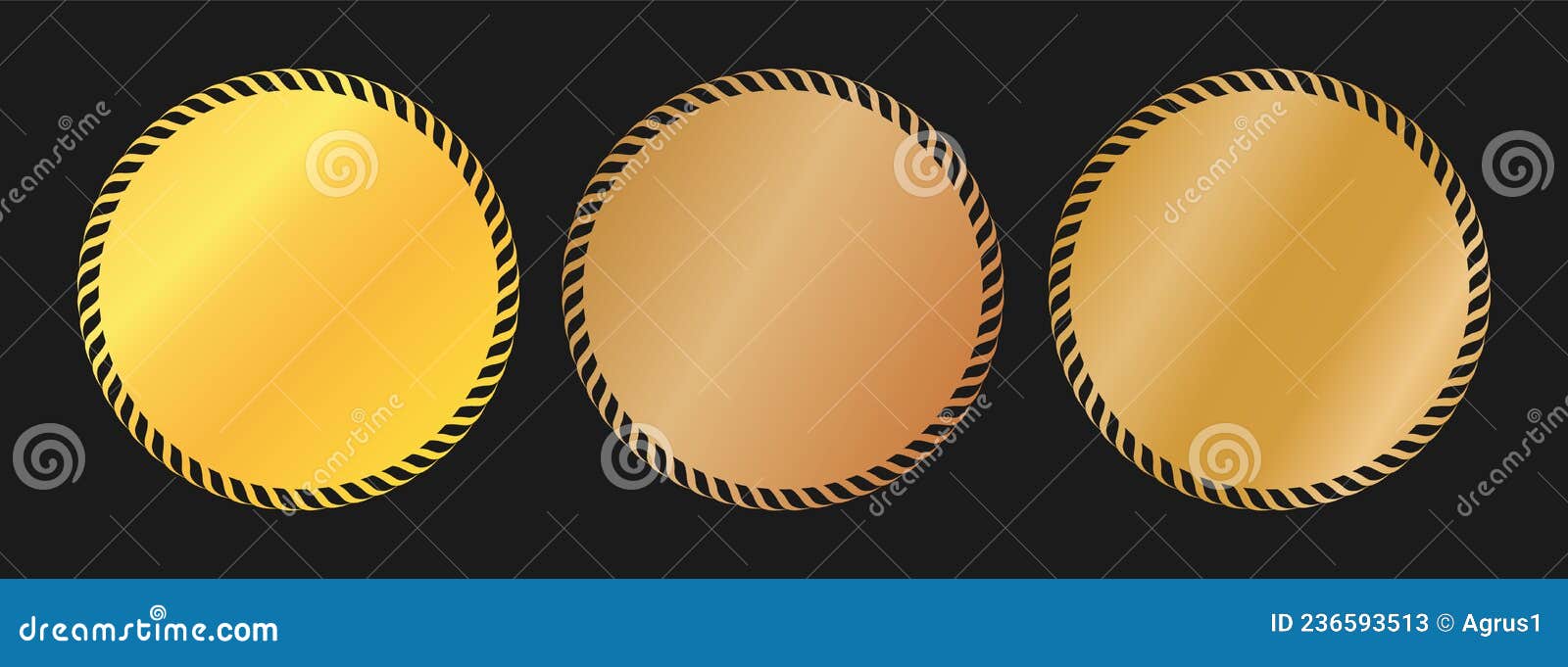 set of gold round banner on dark background