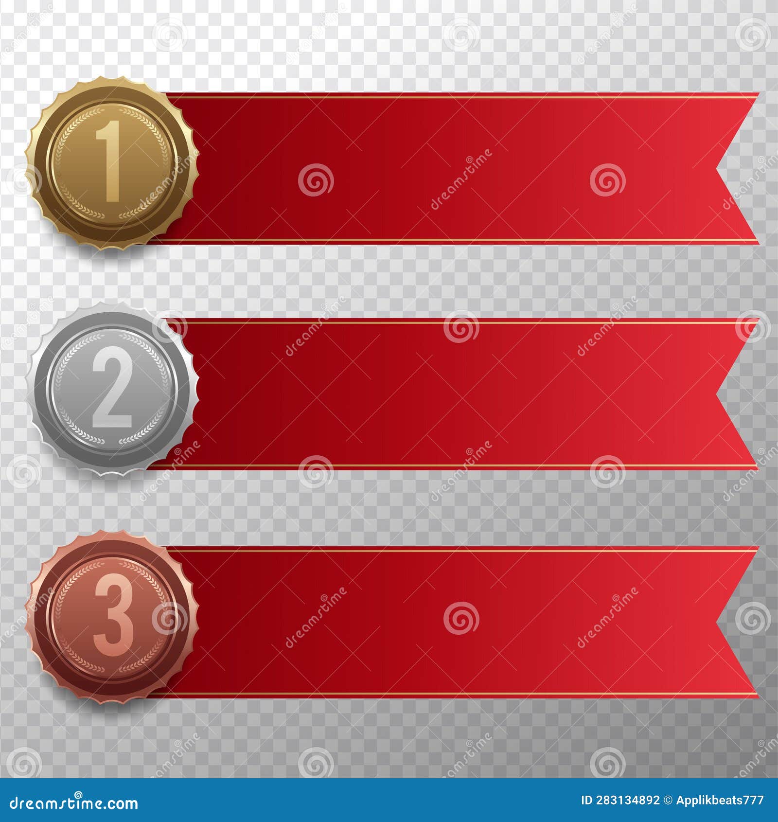 Set of Gold, Silver and Bronze Medals Stock Vector Illustration of