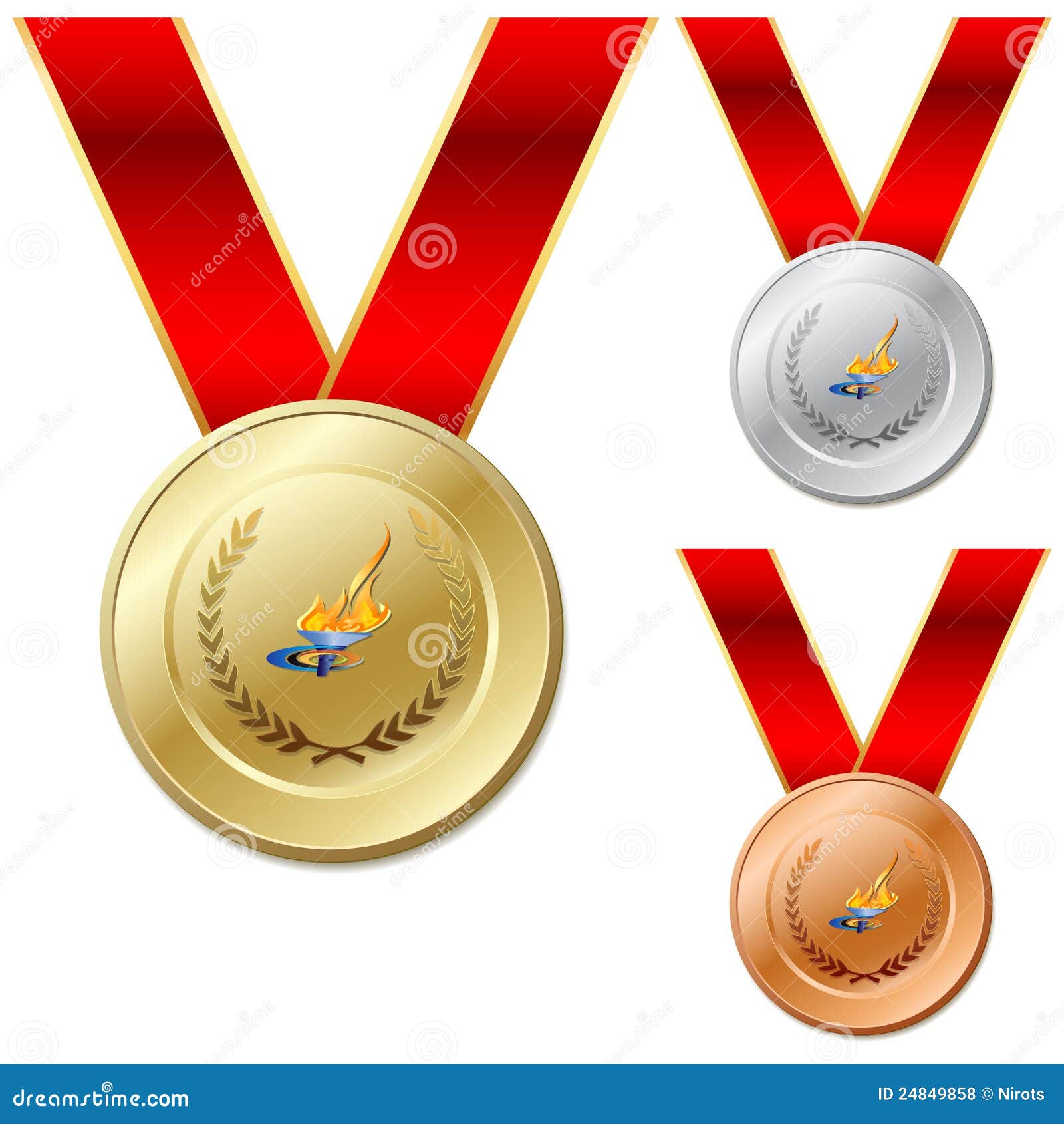 Set of Gold Silver Bronze Medals with Ribbon White Stock Illustration