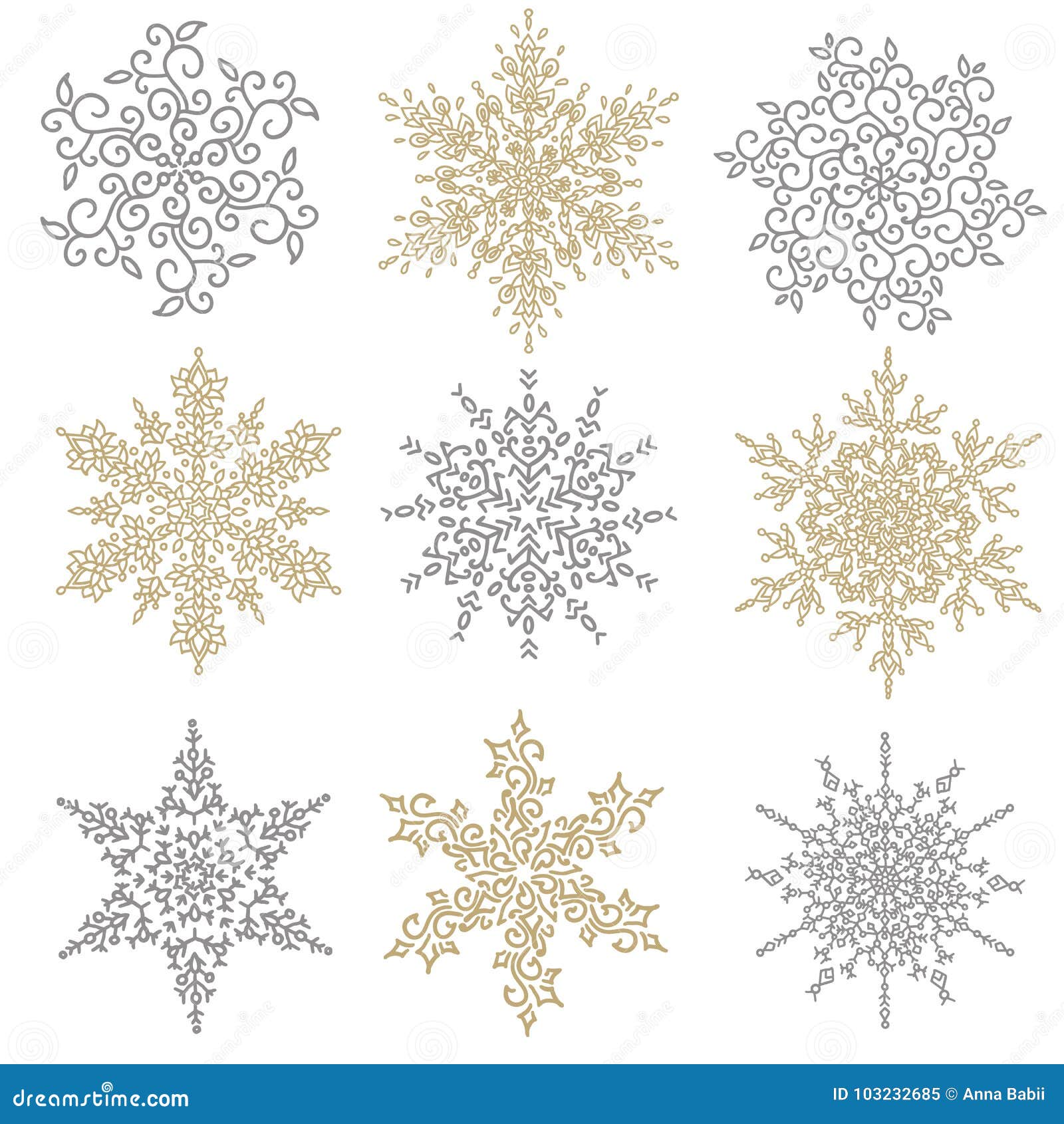 Set of Gold and Silver Snowflakes. Holiday Collection. Snowflakes  Collection Isolated on White Background Stock Vector - Illustration of  pattern, design: 103232685