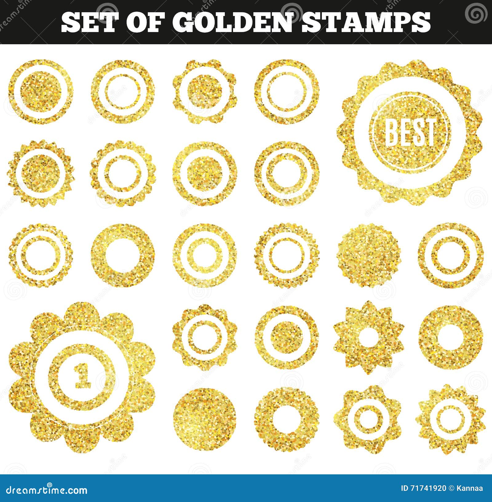 Set of Golden Grunge Stamp. Round Shapes Stock Illustration