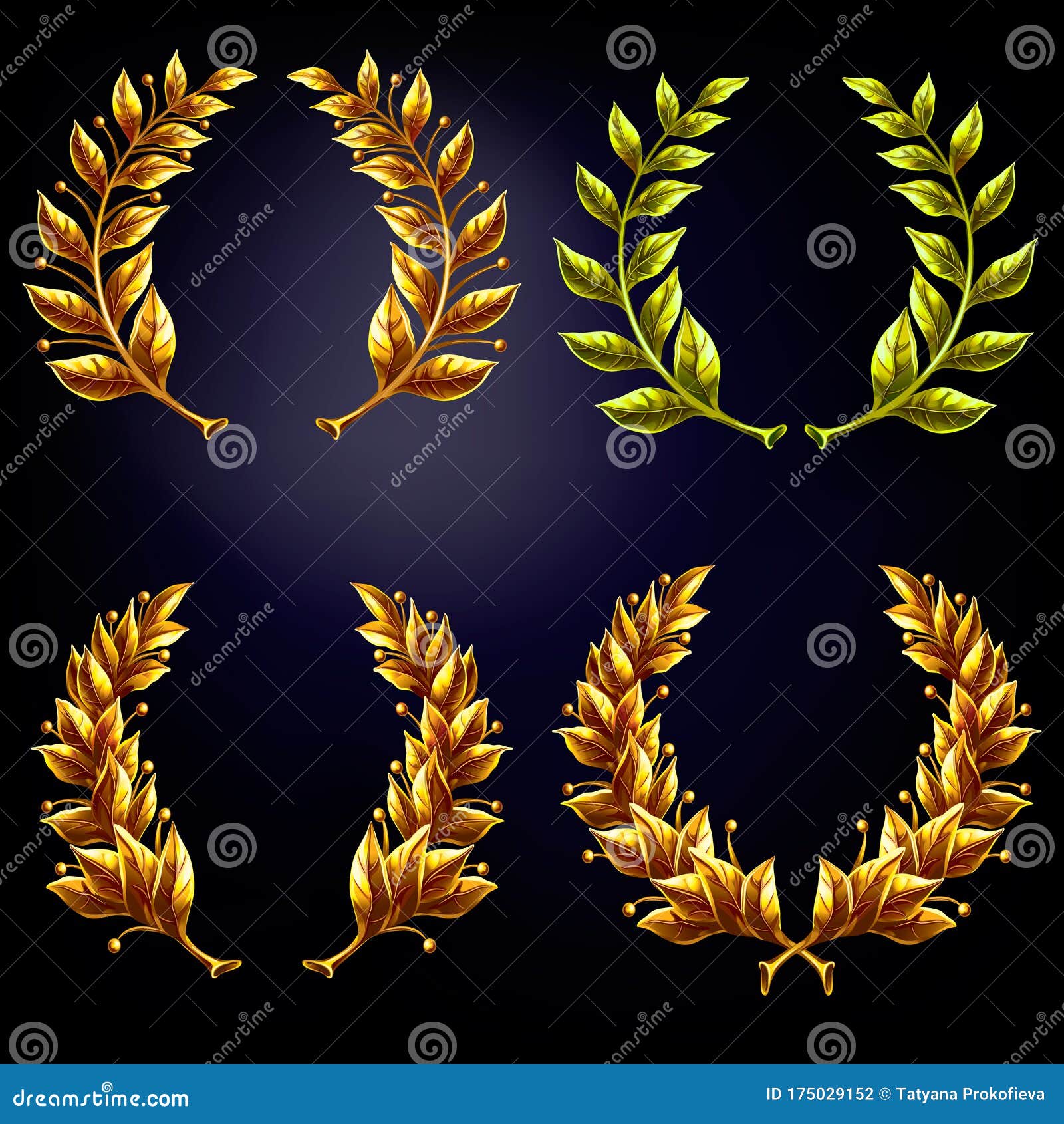 Set Of Golden Laurel Wreaths Stock Vector Illustration Of Frame