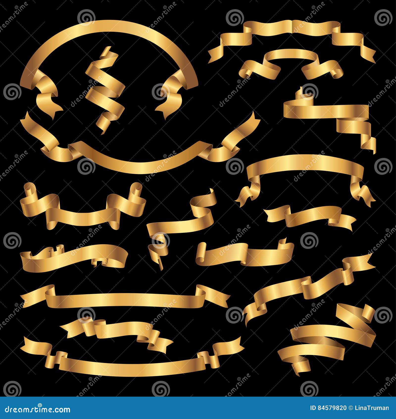 Golden Ribbons Vector, Vector Illustration Of Gold Ribbon