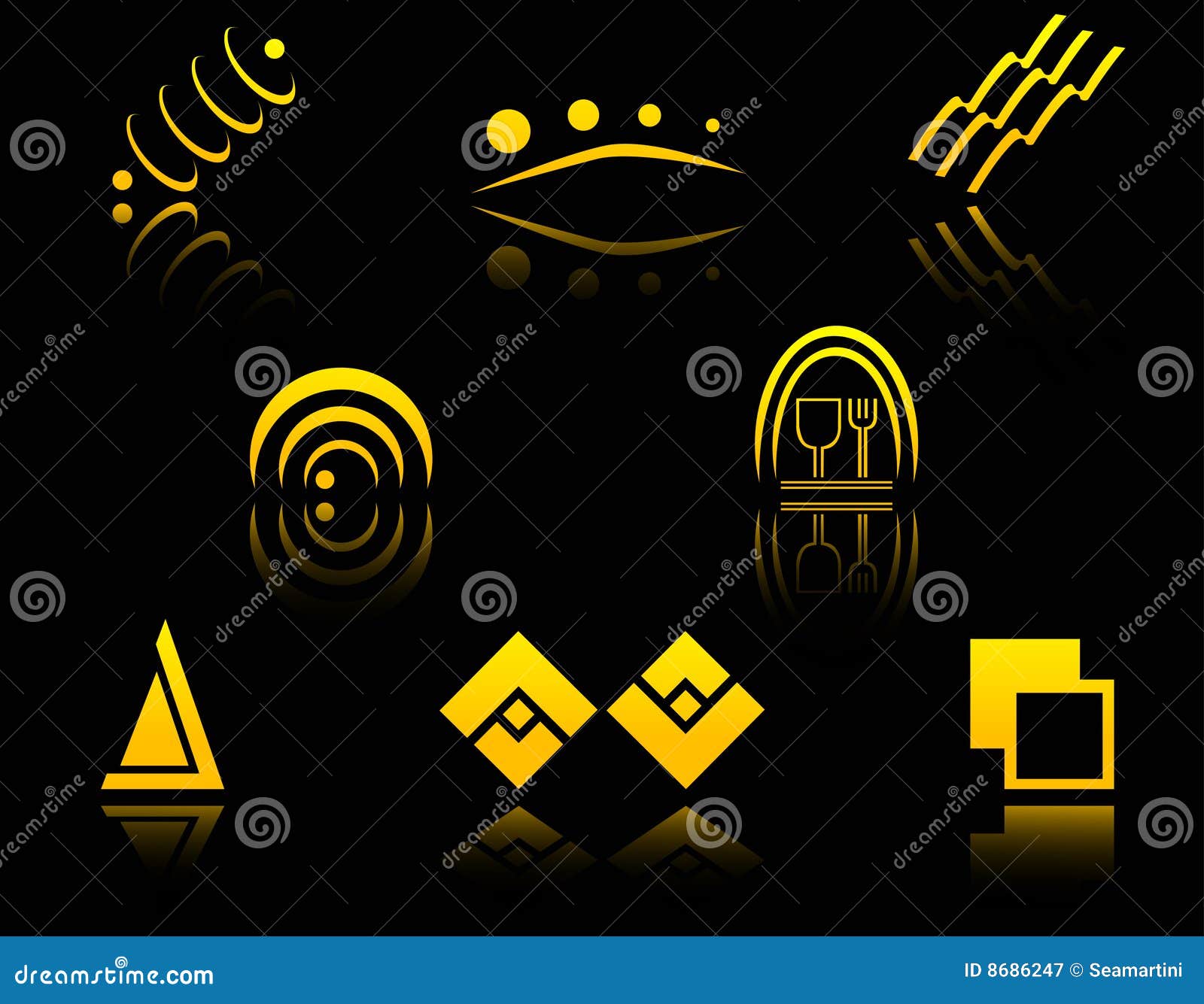 Set of golden symbols stock vector. Illustration of shadow 8686247
