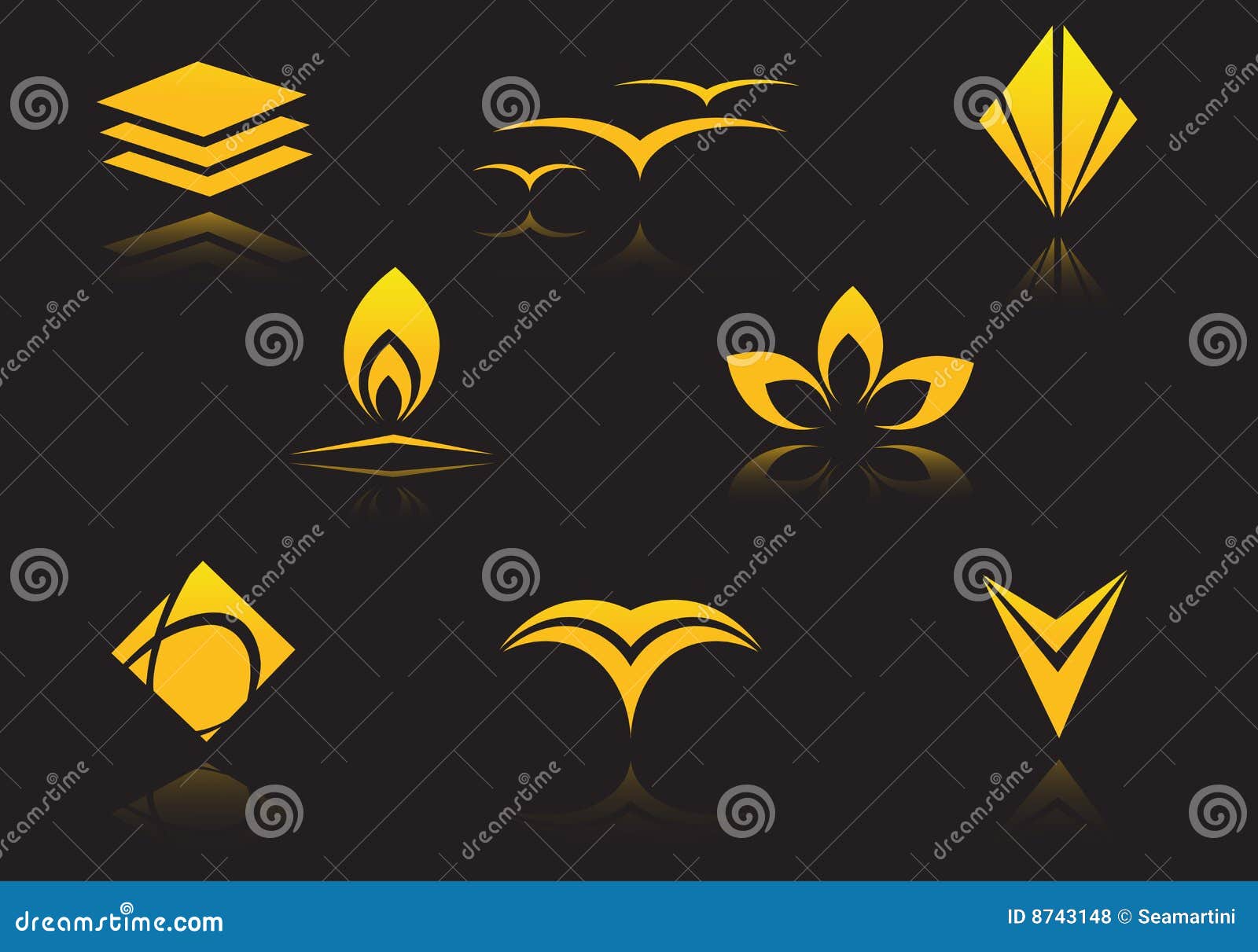 Set of golden symbols stock vector. Illustration of ellipse 8743148