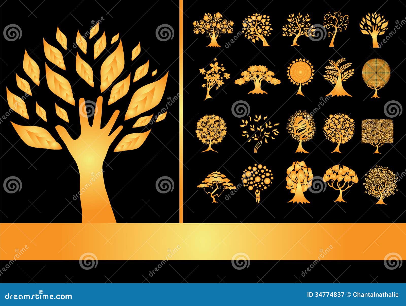 Set of 20 Golden Tree Silhouettes Stock Vector Illustration of bonsai