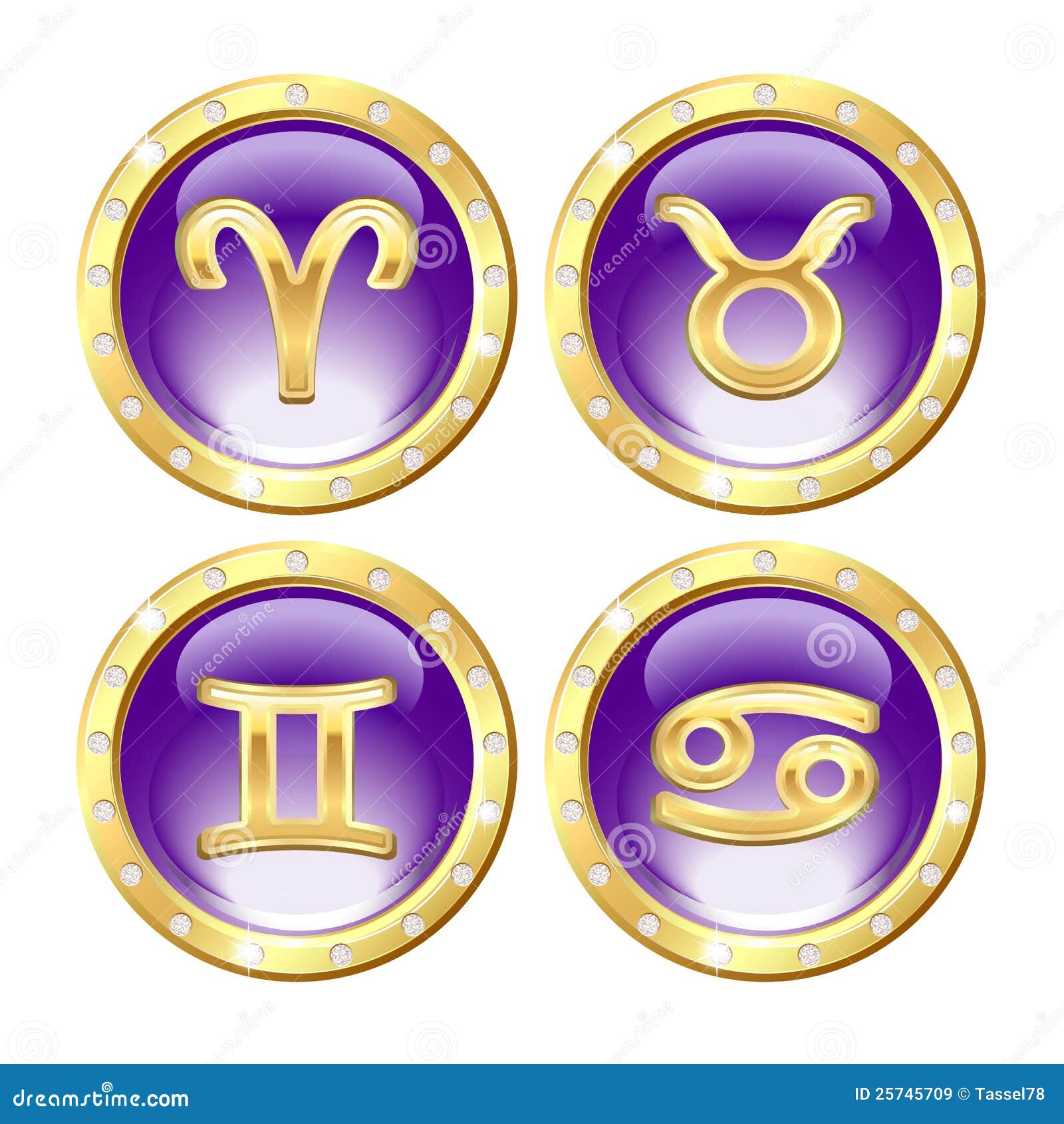 Set of the Golden Zodiac Signs Stock Vector Illustration of month