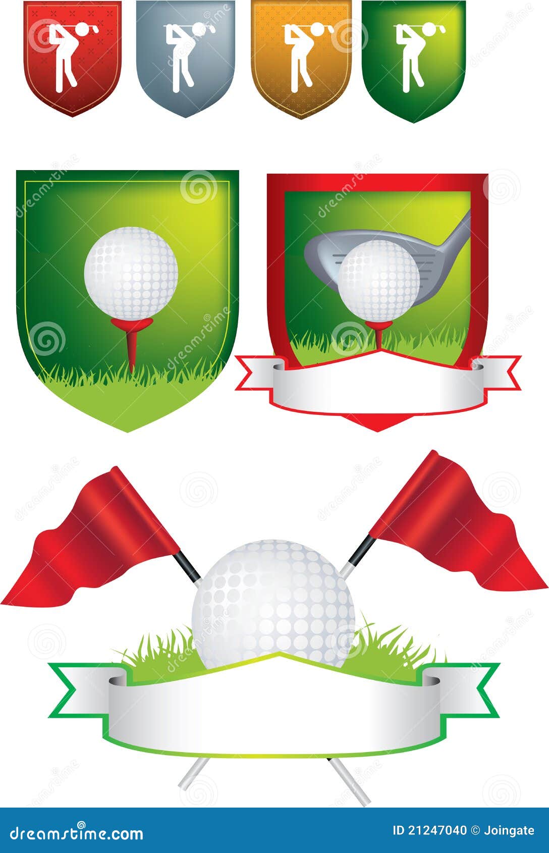 Set of Golf Shields and Designs Stock Vector Illustration of button