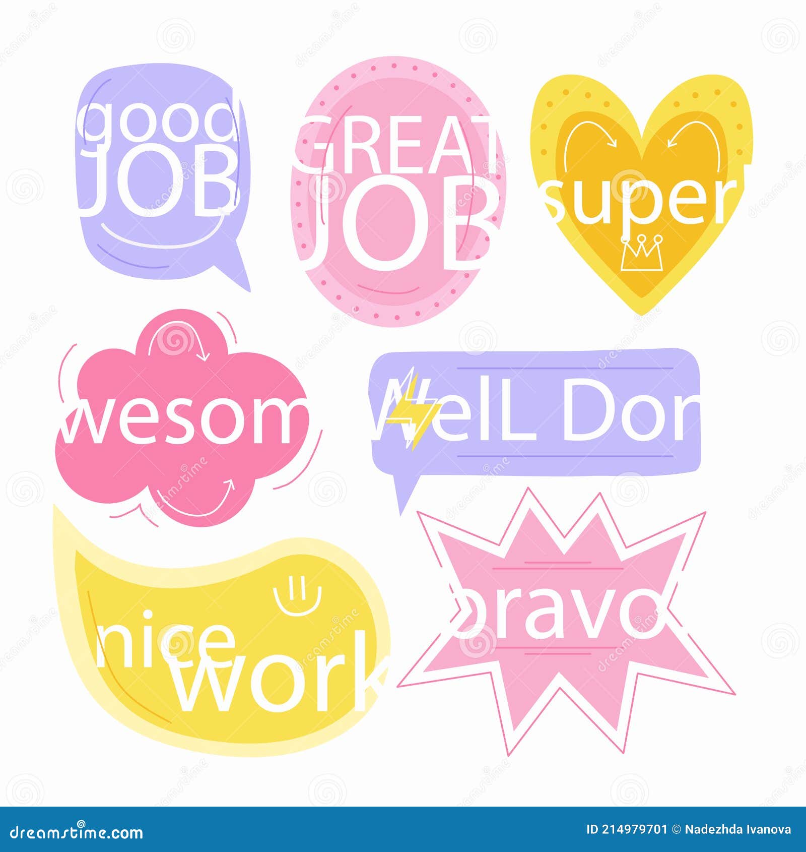 Set of Good Job and Great Job Stickers Vector Illustration. Stock Vector -  Illustration of word, vintage: 214979701