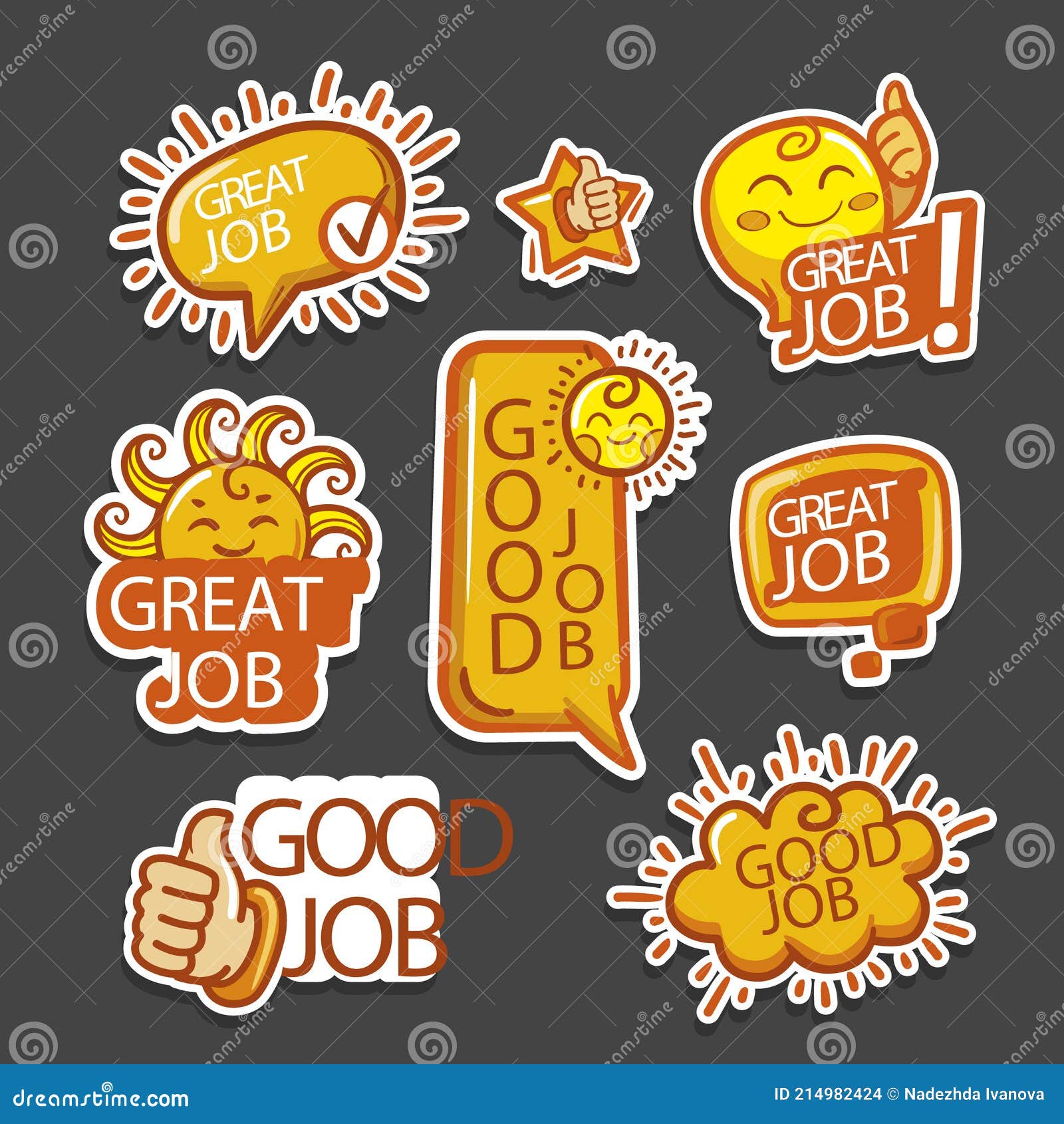 Set Of Good Job And Great Job Stickers Vector Illustration Stock