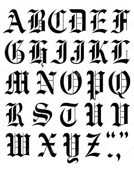 Old English Font Vector. Set Gothic Font Vector Alphabet Sketch. Stock ...