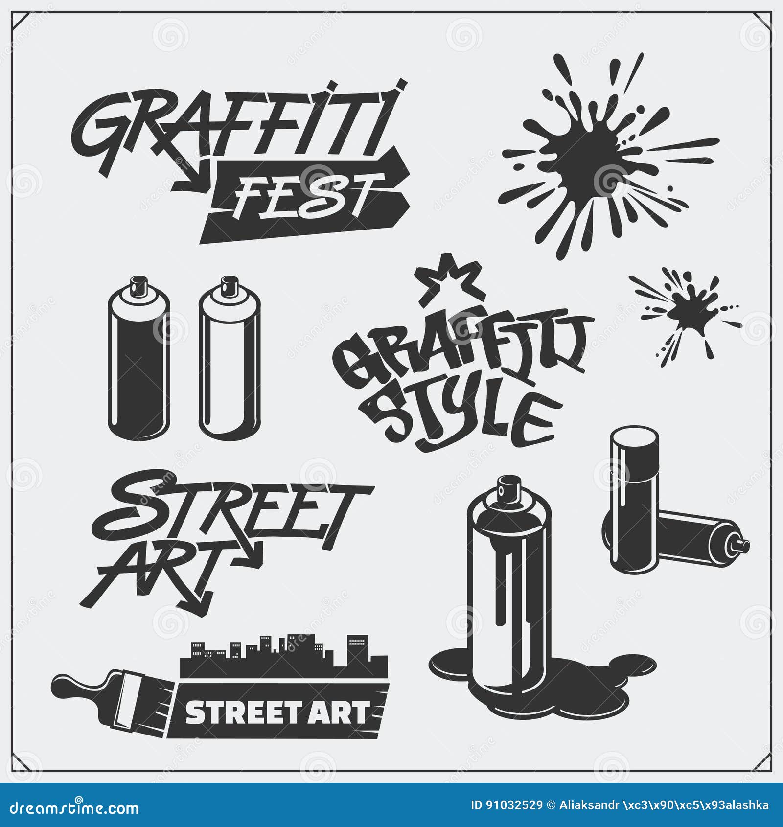 Set of Graffiti School and Street Art Labels, Badges, Emblems and Design Elements. Stock Vector