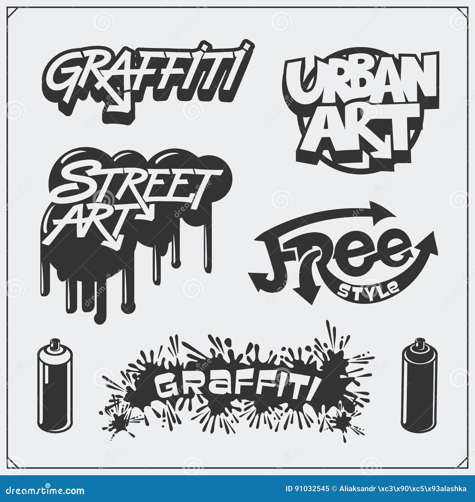 Set Of Graffiti School And Street Art Labels, Badges, Emblems And Design Elements. Cartoon