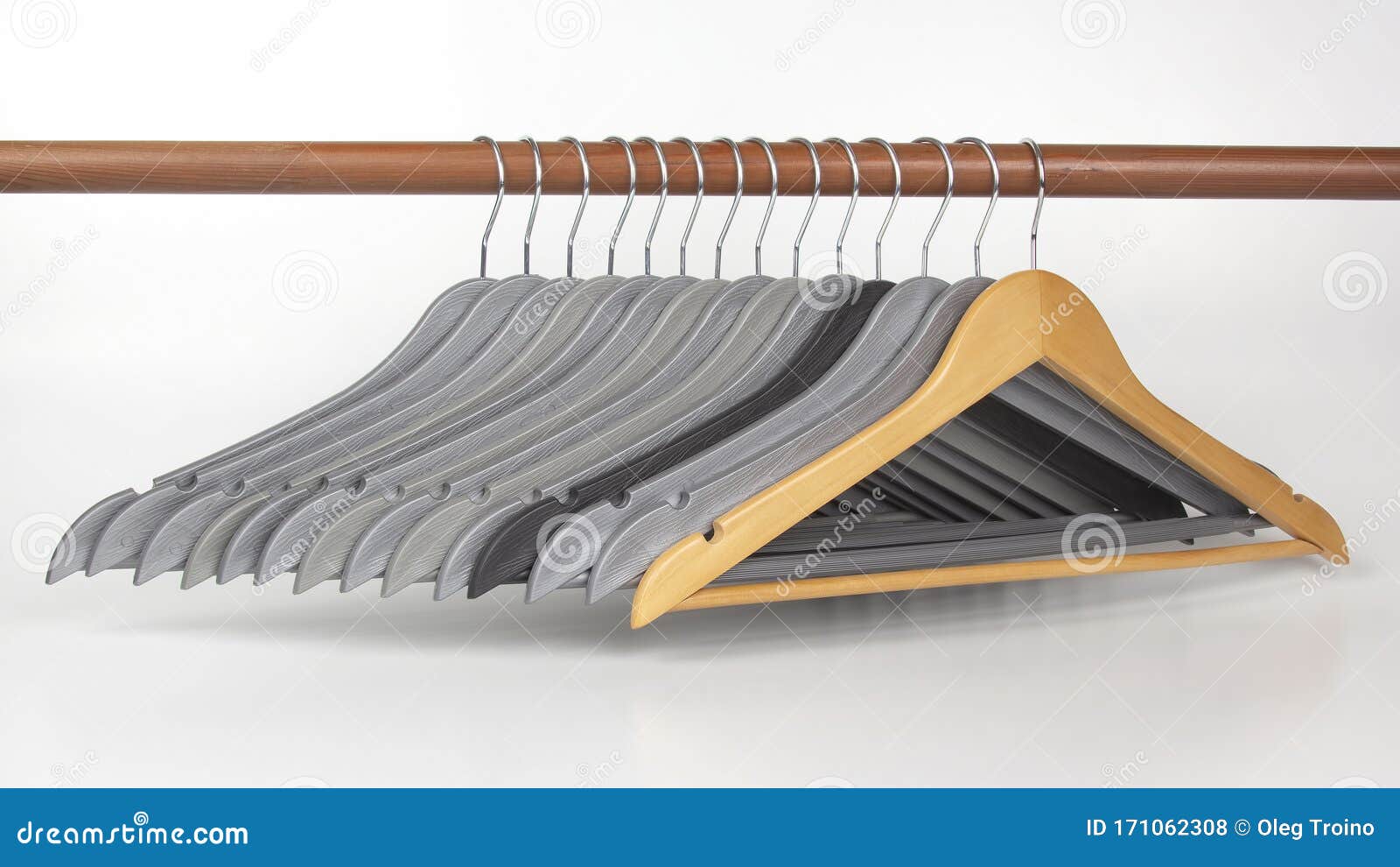 Set of Gray Clothes Hangers on a White Background Stock Photo Image